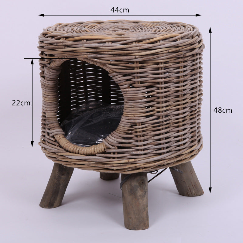 Tabouret rond en rotin pour loisirs, quatre saisons, semi-fermé, respirant, pour chat et chien, style moderne et simple