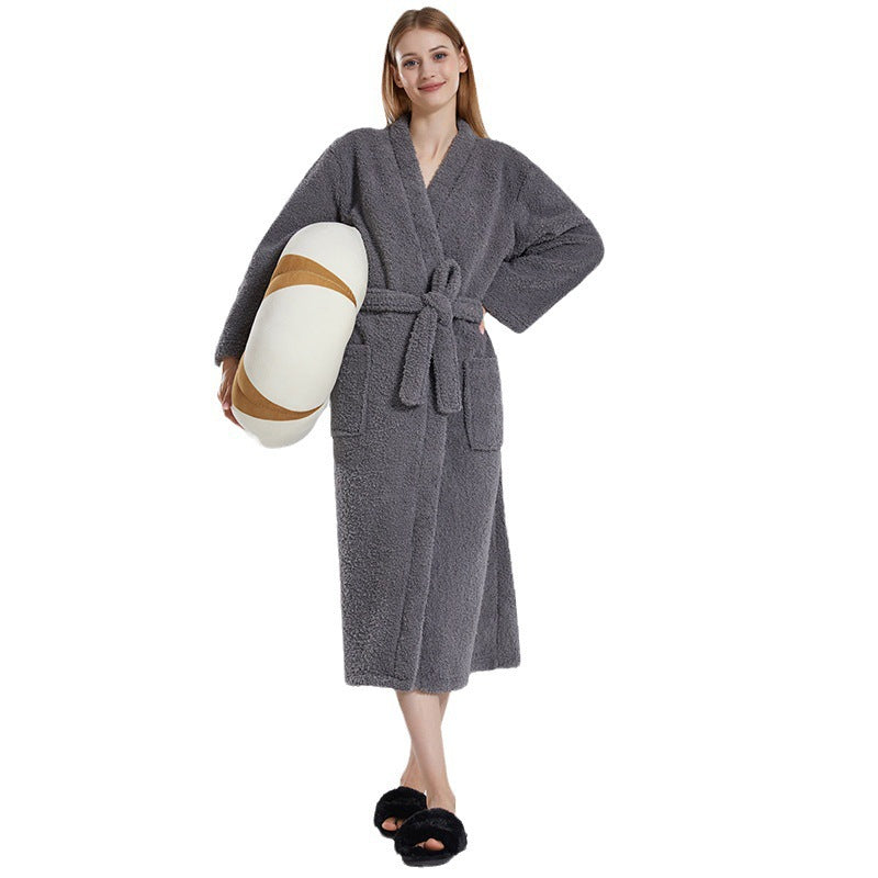 Peignoir de bain en polaire corail à manches longues pour couple, automne et hiver, avec ajout de graisse et vêtements de nuit longs yukata grande taille