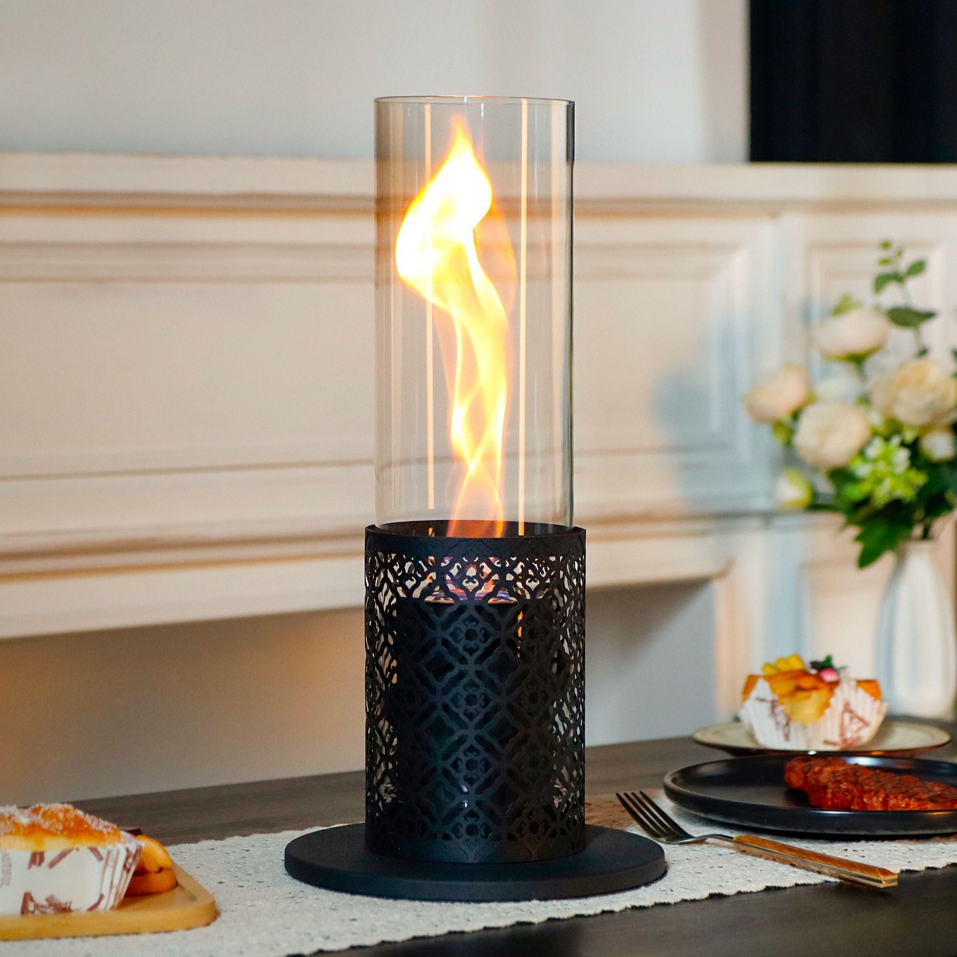 Fireplace circular small plug-in torch hurricane flame long glass tube alcohol lamp