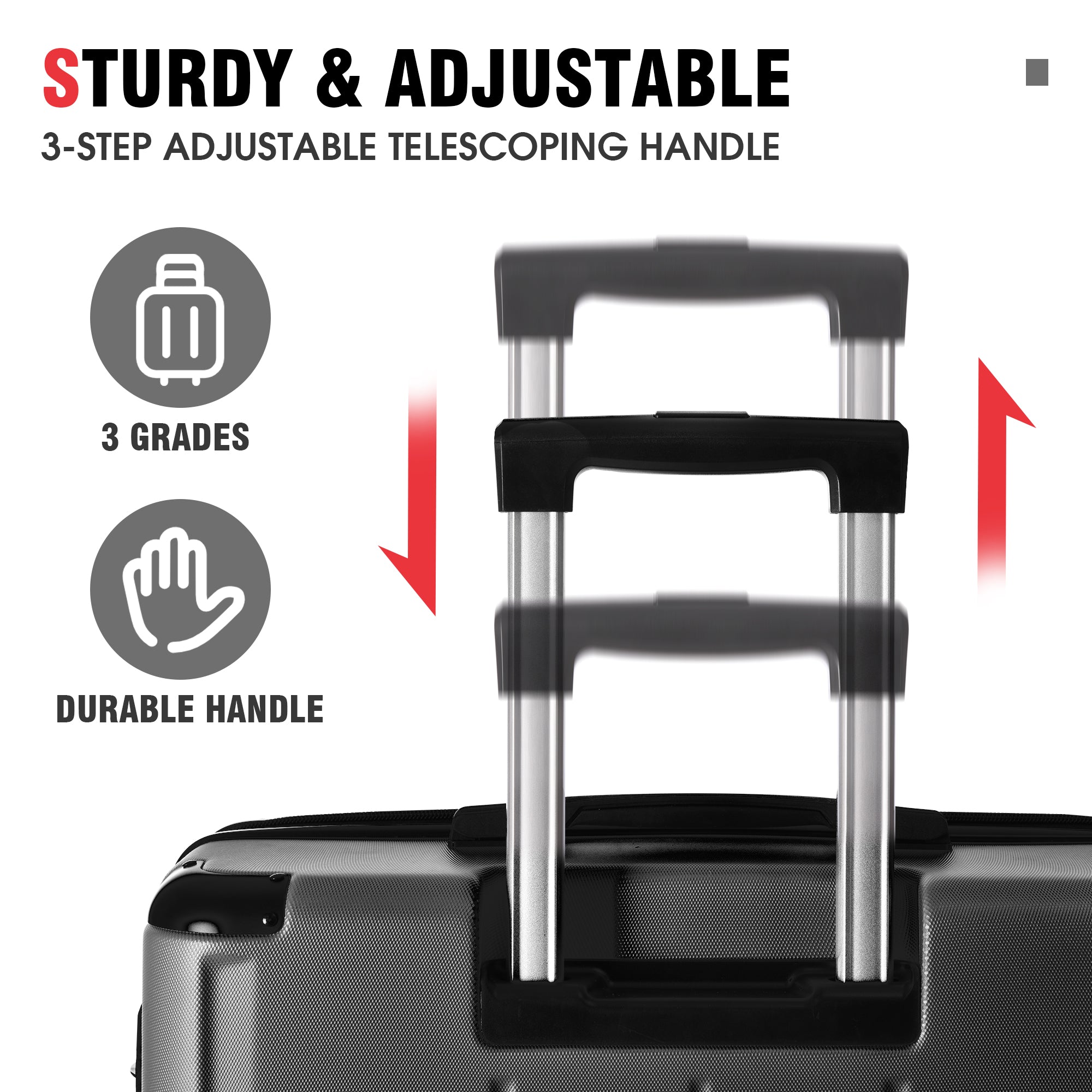 Ensemble de 3 valises rigides à roulettes avec serrure TSA, légères, 50,8 cm, 61 cm, 71 cm, noires et ABS