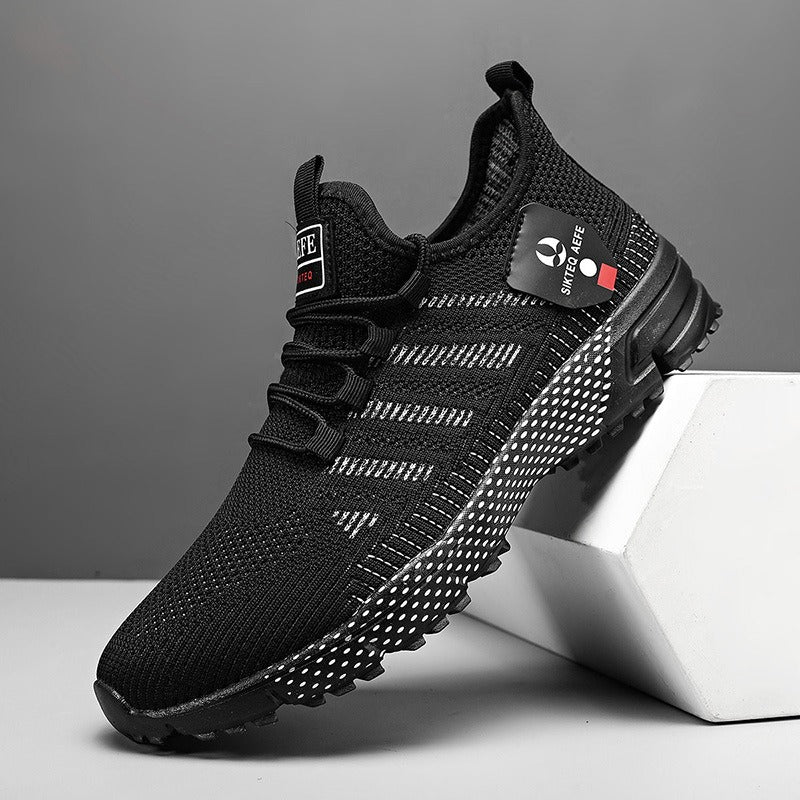 Chaussures de sport britanniques en maille légère et simple, couleur unie, refroidies par air, pour hommes, semelle épaisse, chaussures de course respirantes tissées