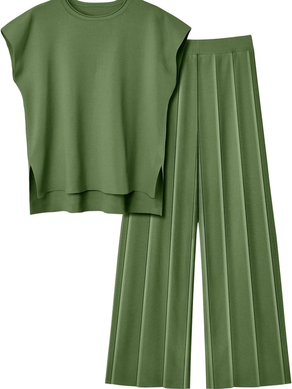 Ensemble en tricot haut à manches courtes et pantalon à col rond