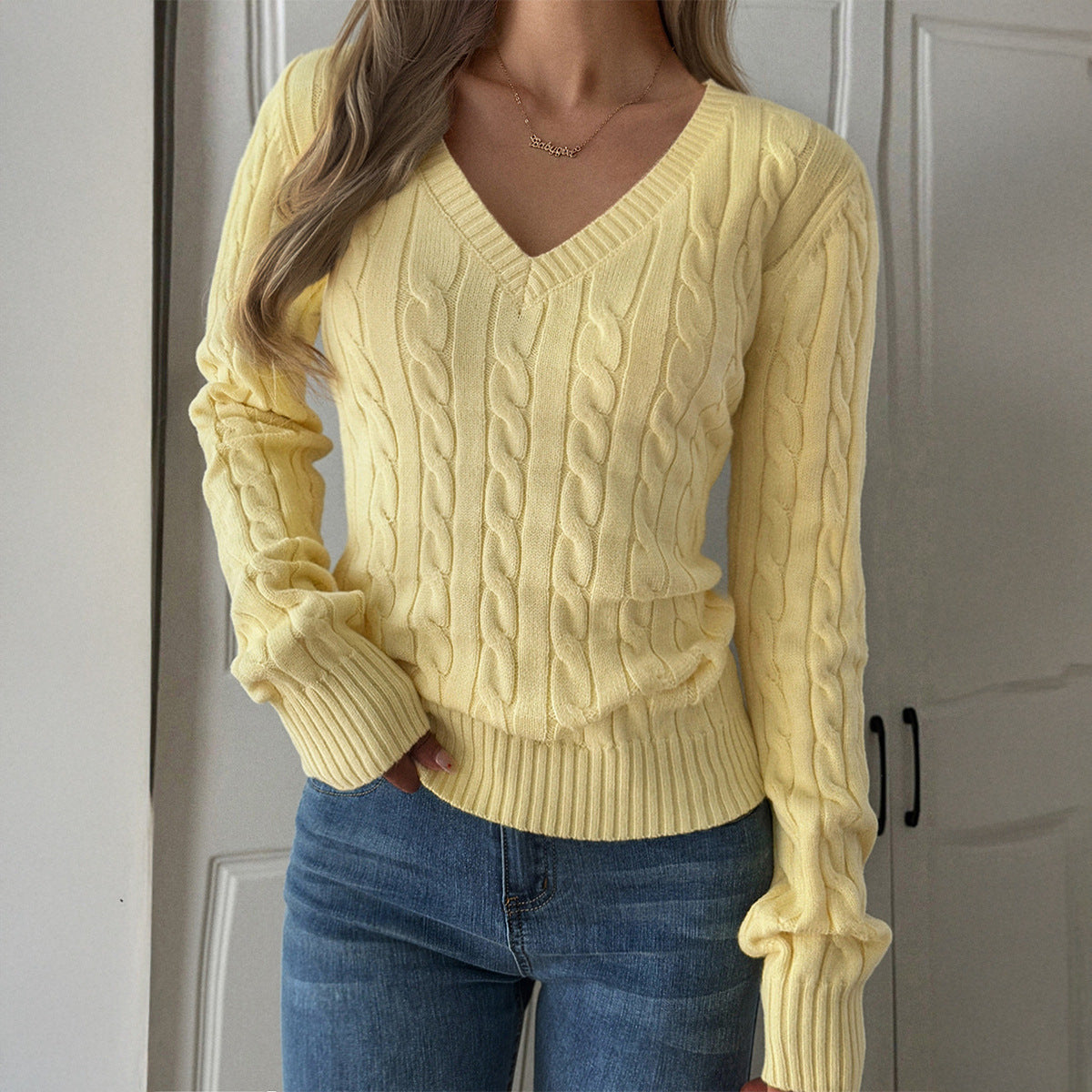 Y2K versatile woolen long sleeved top sweater for women