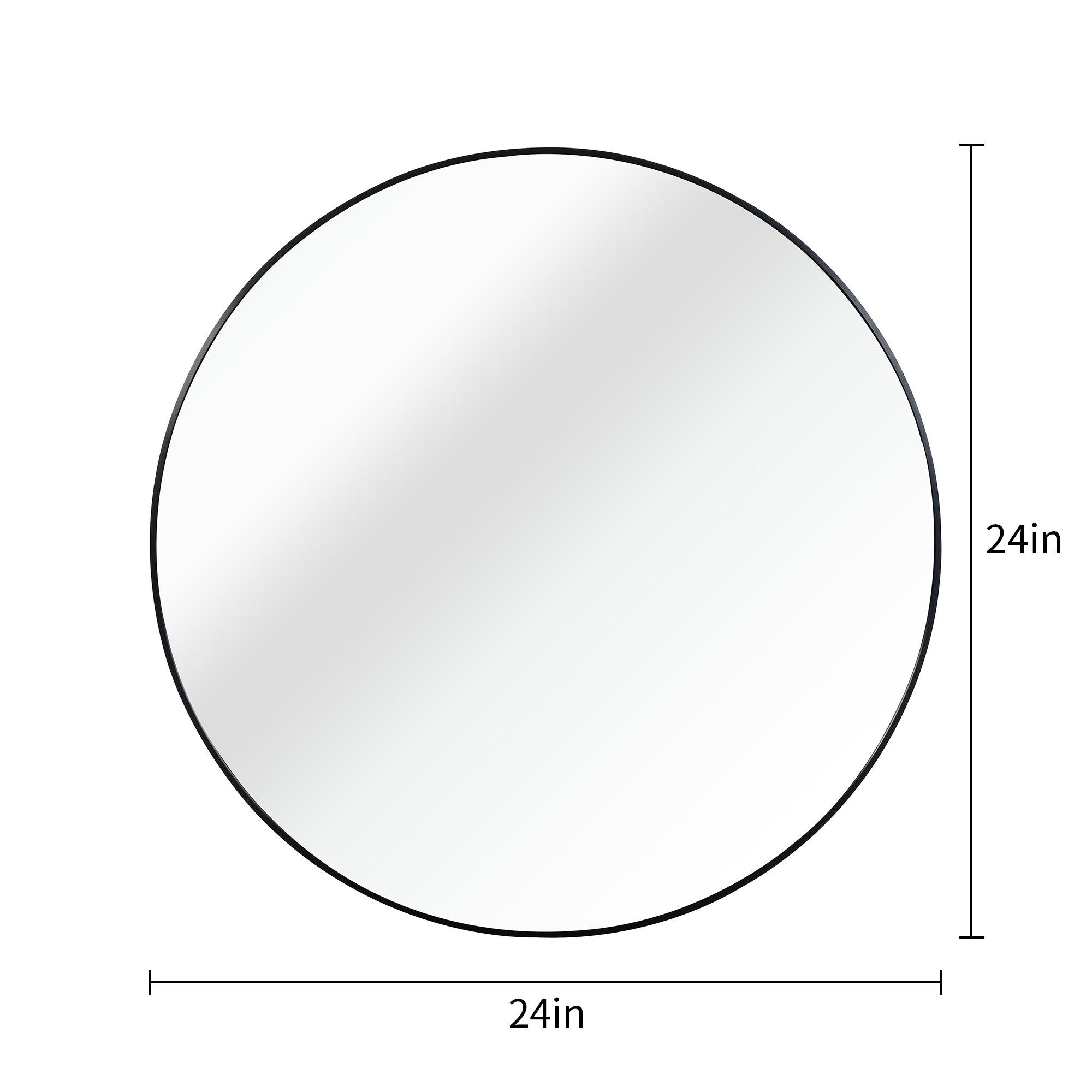 Miroir de salle de bain rond en métal noir de 24 pouces