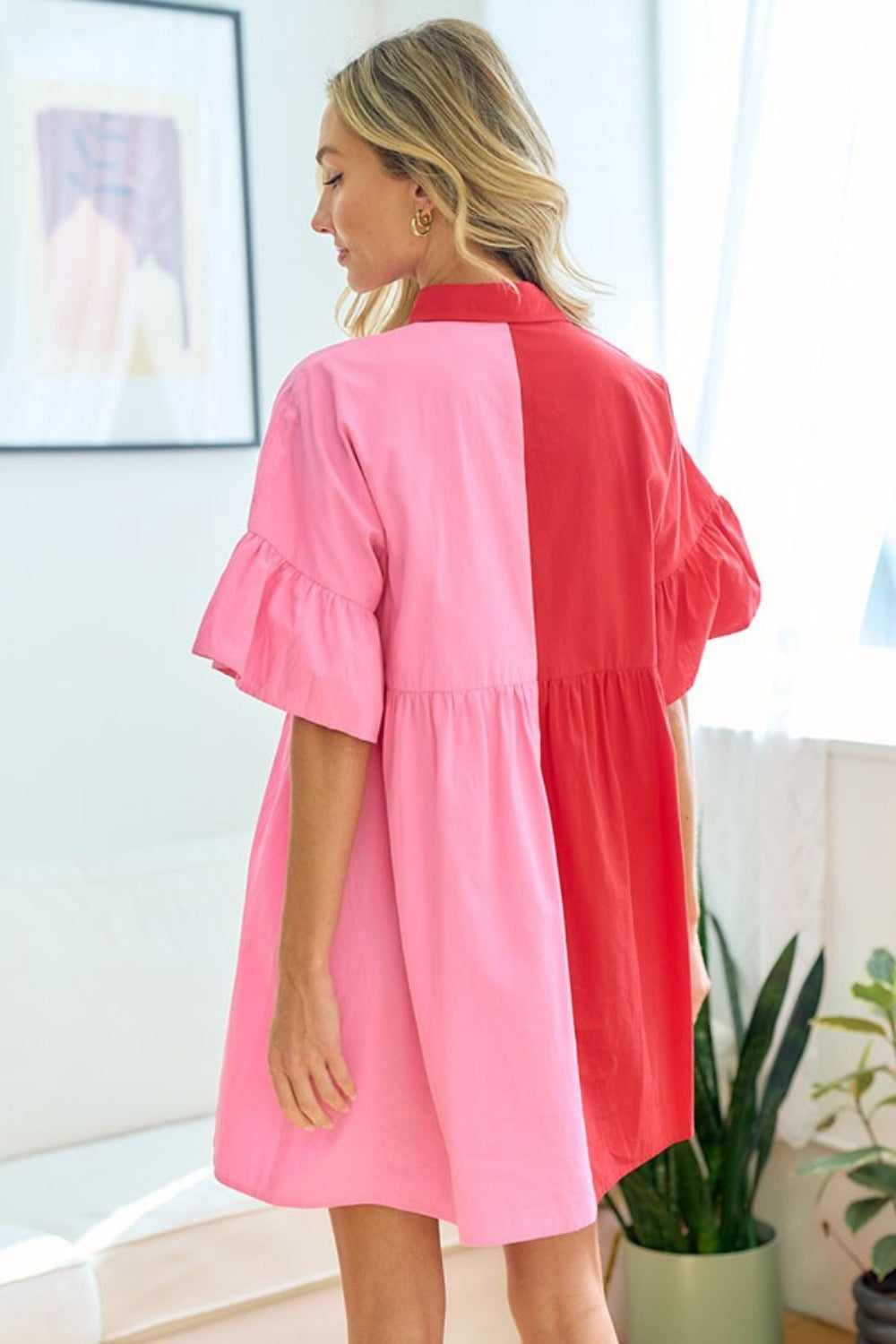 Robe babydoll boutonnée couleur bloc First Love, grande taille