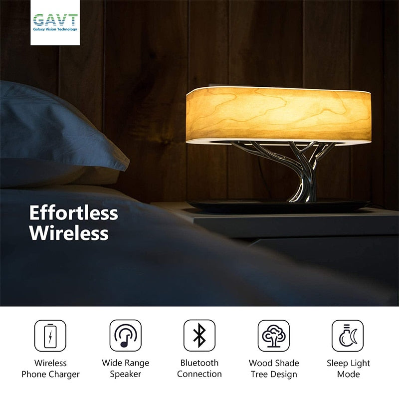 Lampe de table LED moderne pour chambre à coucher, haut-parleur Bluetooth à intensité variable, chargeur de téléphone, lampe de bureau sans fil, lampe de chevet, lampe de table, lampe d'arbre