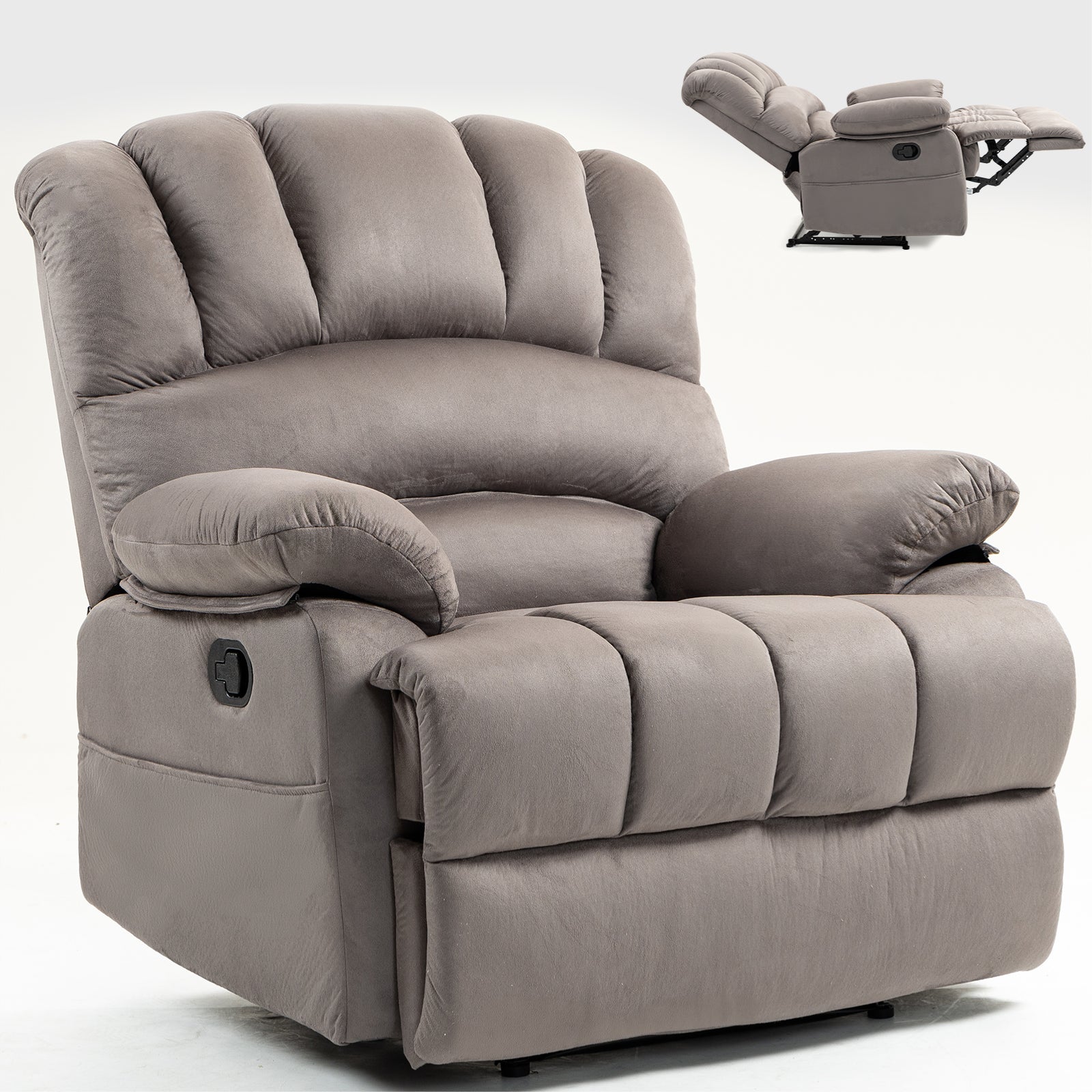 Grand fauteuil inclinable manuel en tissu pour salon, gris