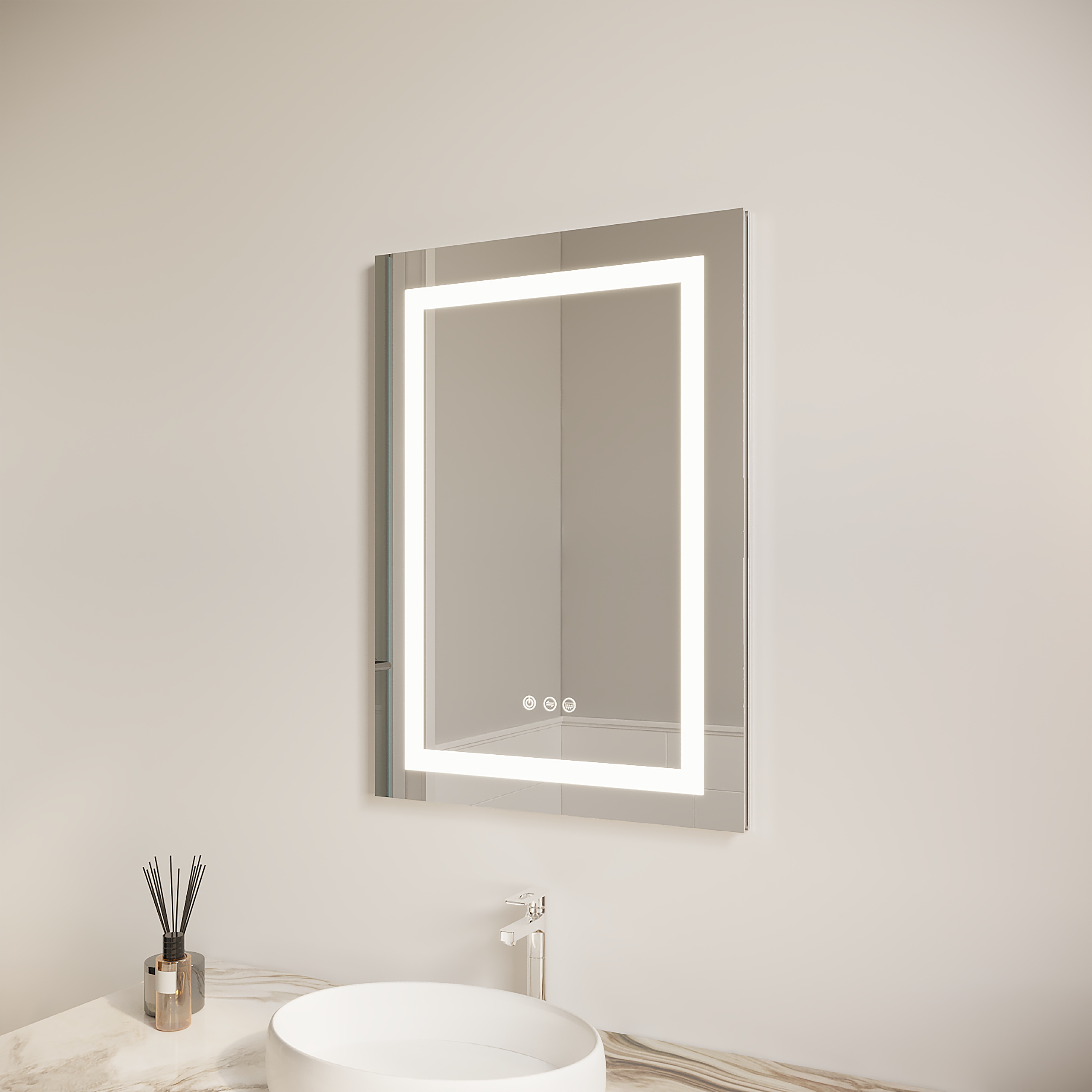 Armoire à pharmacie de salle de bain 26x20 pouces (porte gauche) avec miroir LED 3000K ~ 6000K éclairage à porte simple armoire de salle de bain avec interrupteur tactile réglable