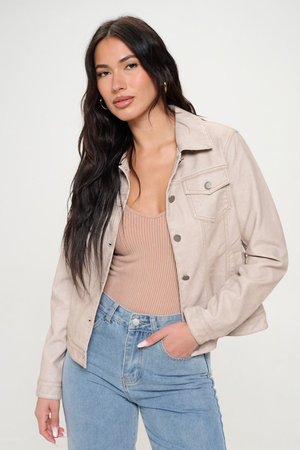 Veste cargo boutonnée en cuir végétalien Coalition LA