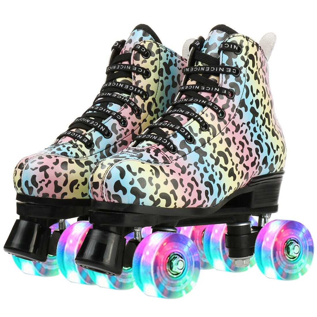 Outdoor Quad Roller Skate Sneaker Skating Blade Leopard Pattern Breathable Abec-7 4 Wheels Shoes