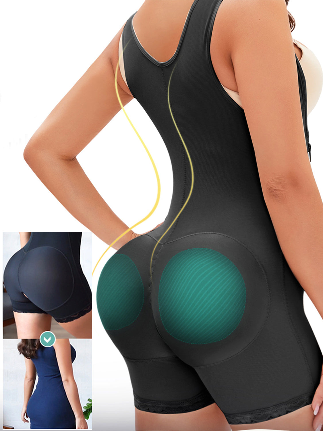 Shapewear pleine grandeur avec fermeture éclair latérale et larges bretelles