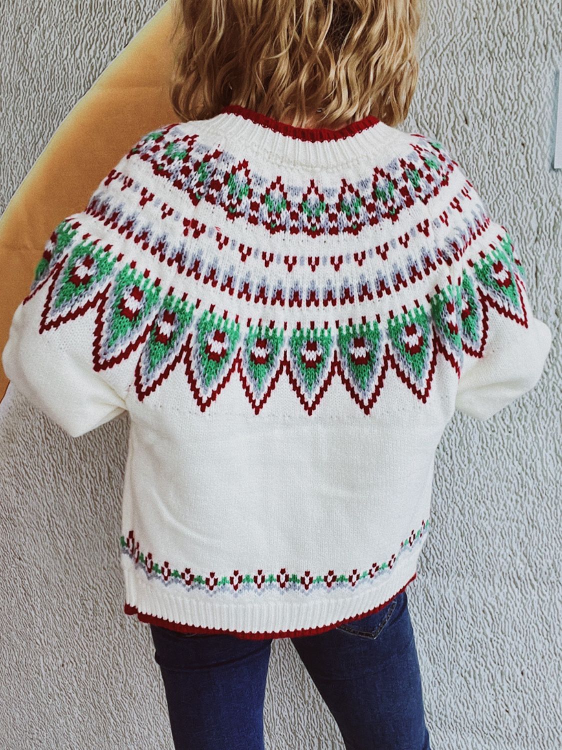 Cardigan à manches longues et col rond à motif géométrique contrasté