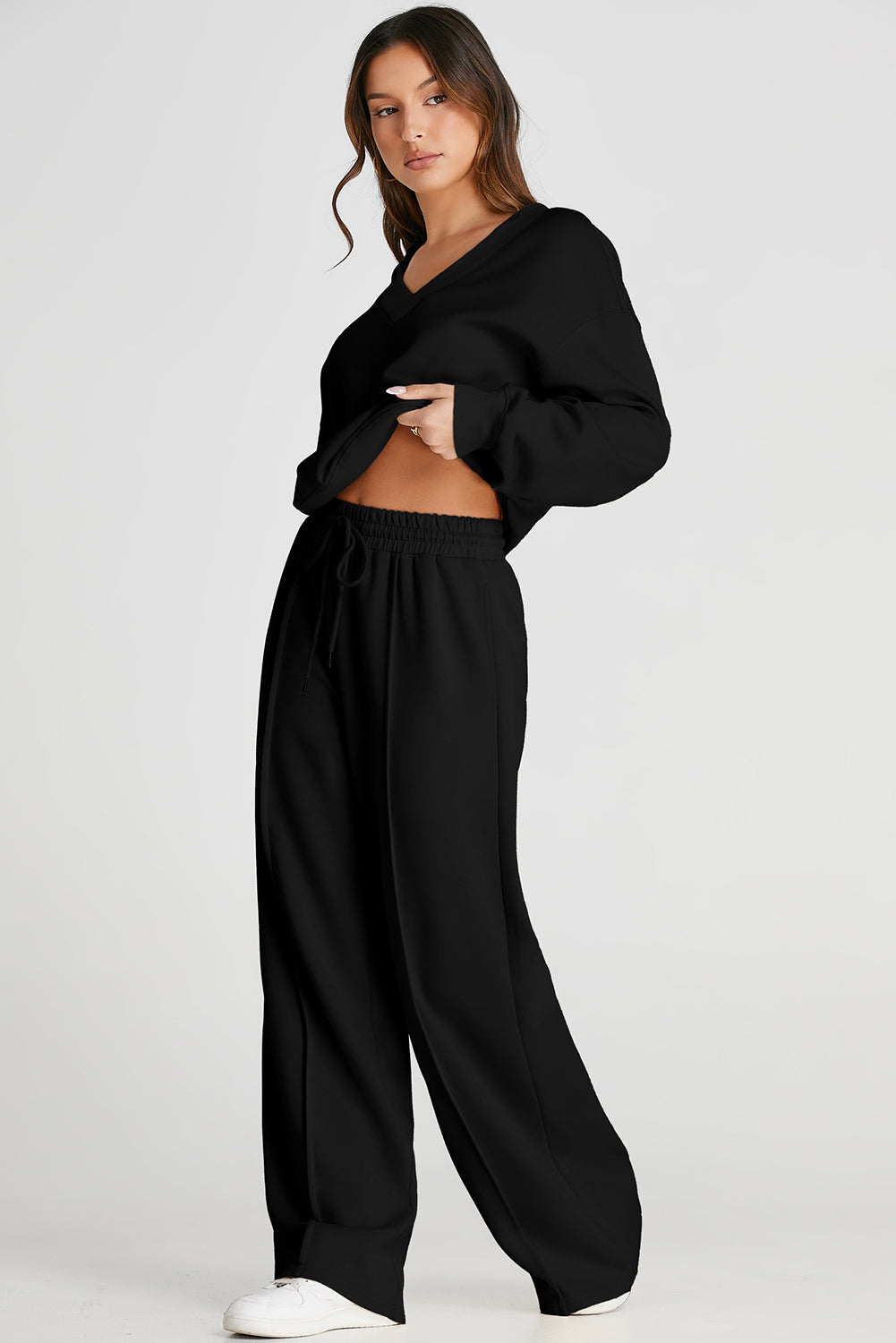 Ensemble haut à manches longues et pantalon à col en V