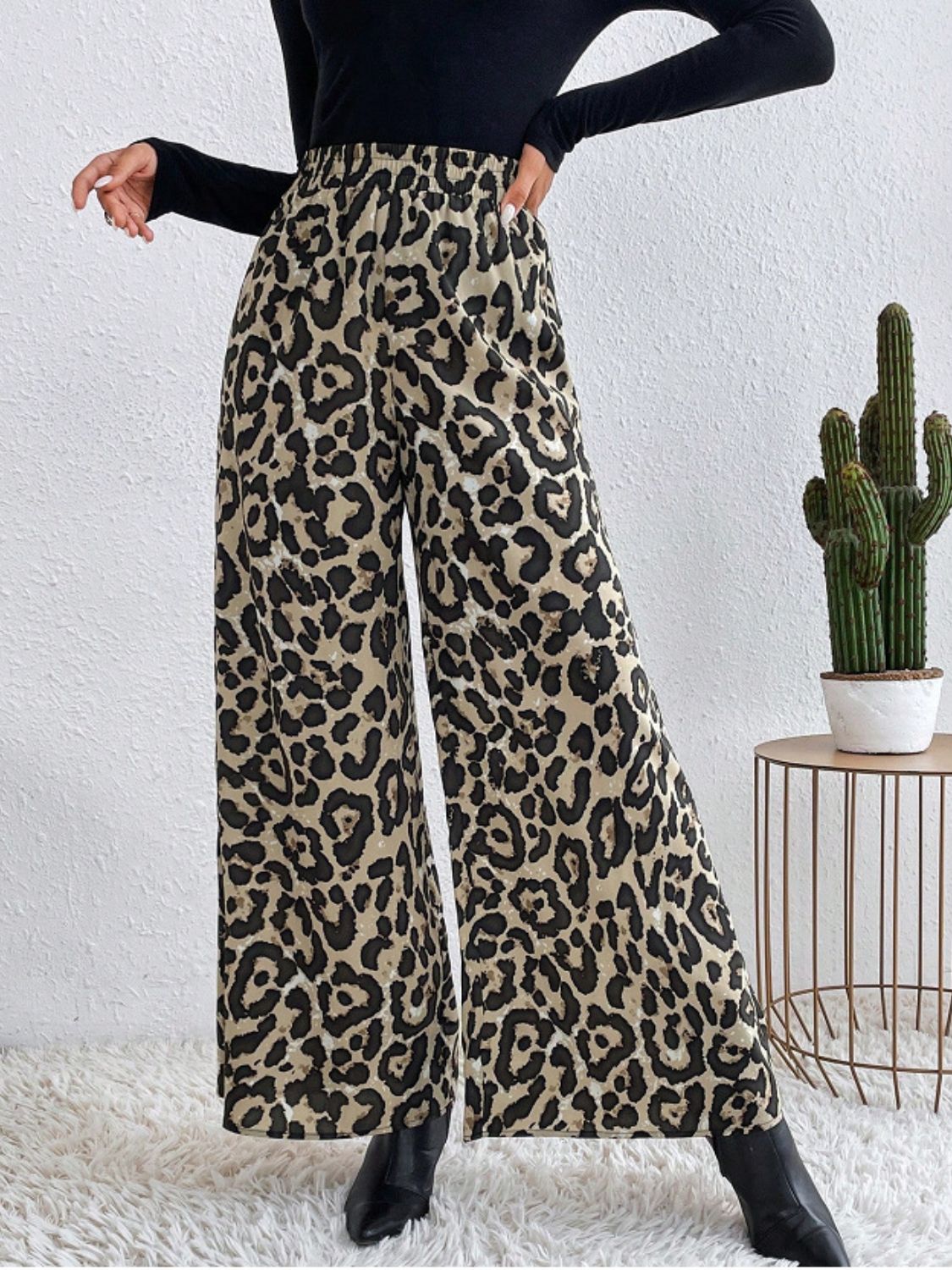 Pantalon large imprimé à taille élastique