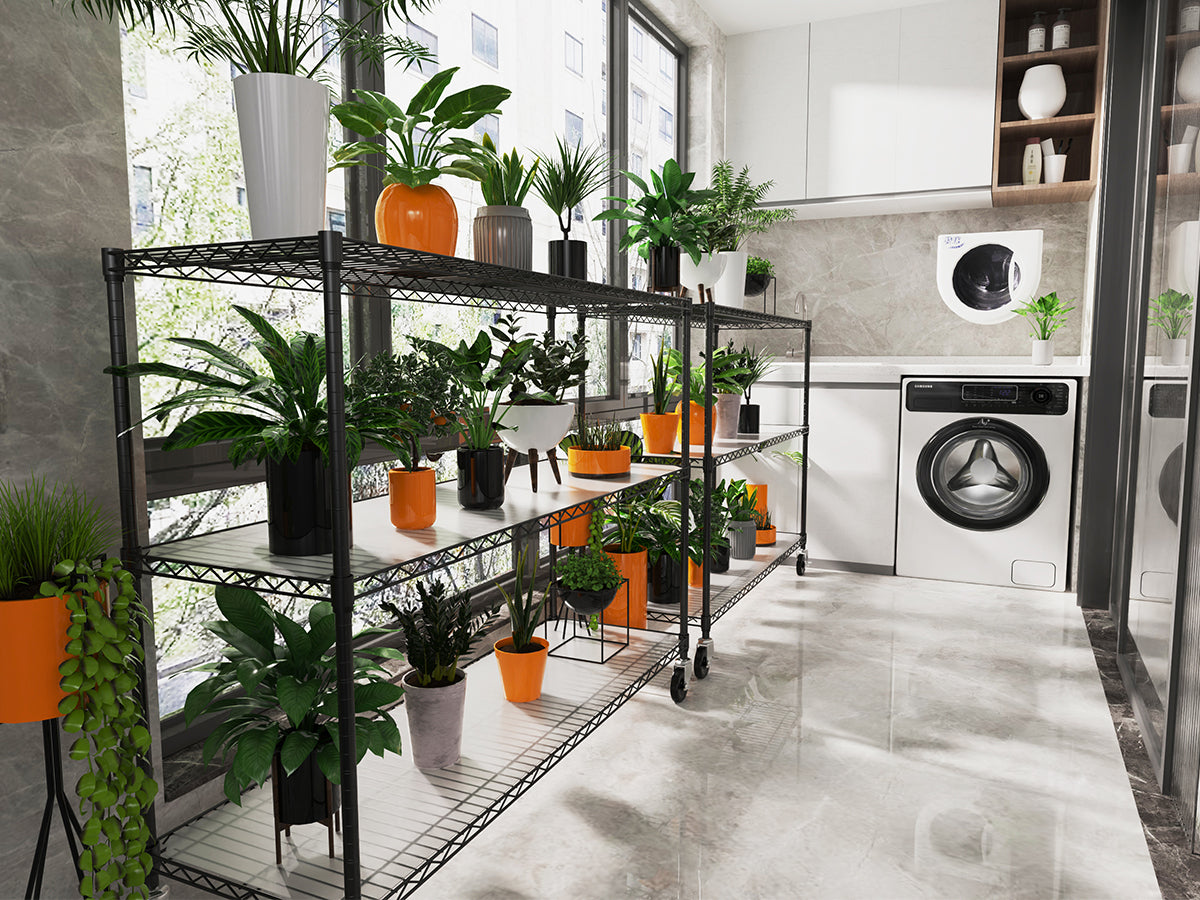 Étagère métallique à 6 niveaux, 6 000 lb, réglable en hauteur, avec roulettes, noire, pour garage