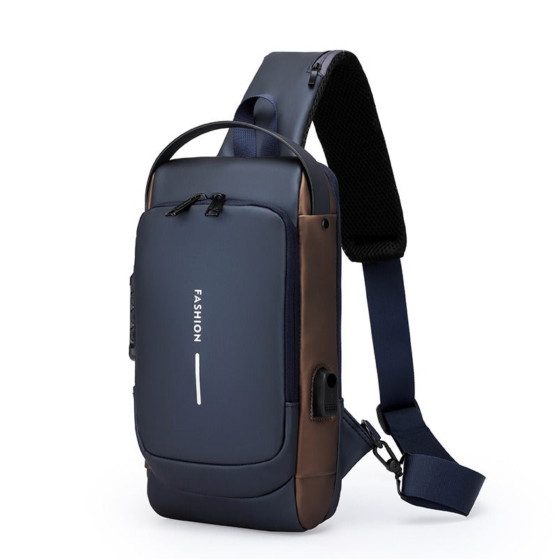 Sac à bandoulière étanche et antivol avec mot de passe et port USB pour homme