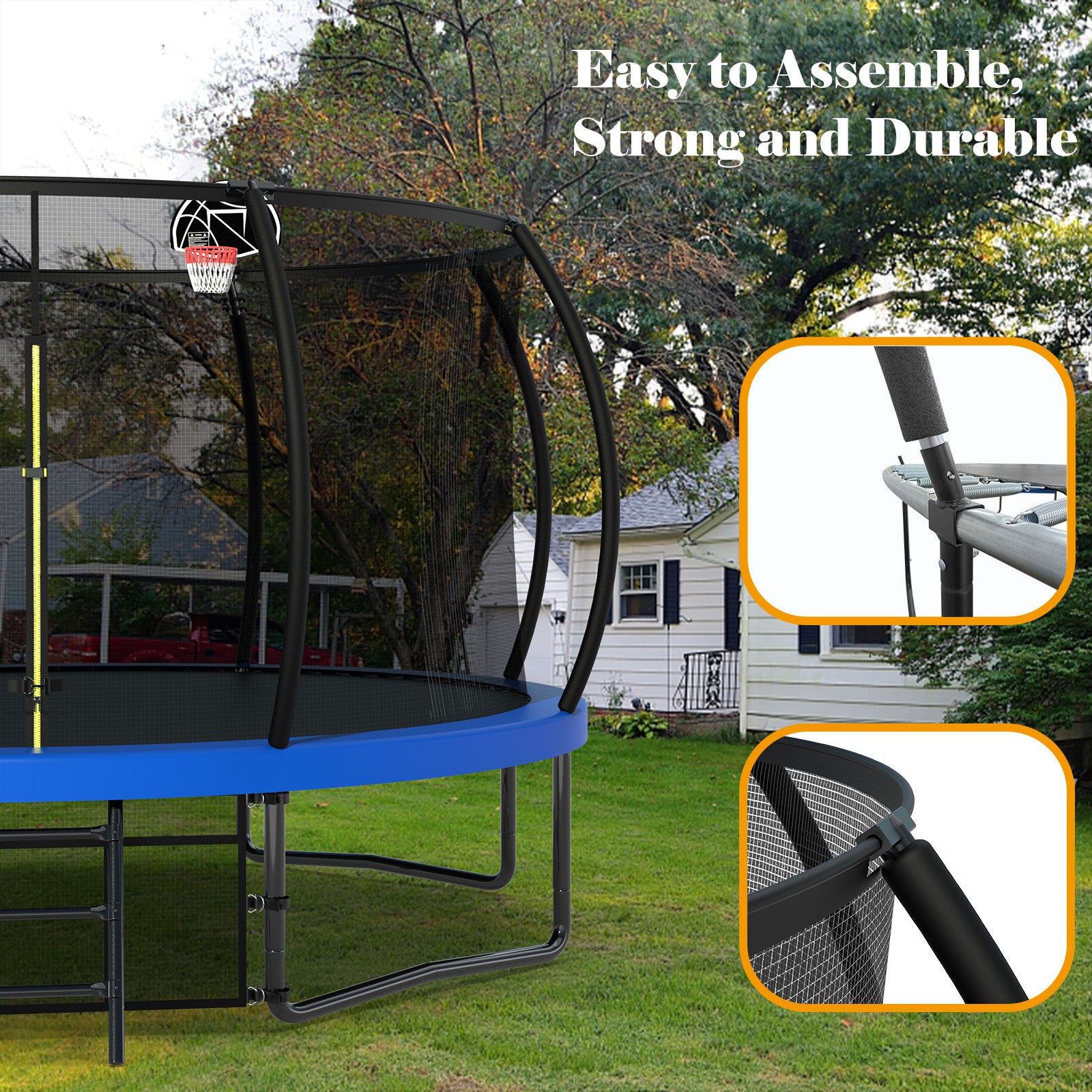 Trampoline de divertissement de 14 pieds avec clôture - échelle et revêtement antirouille, trampoline d'extérieur pour enfants approuvé ASTM