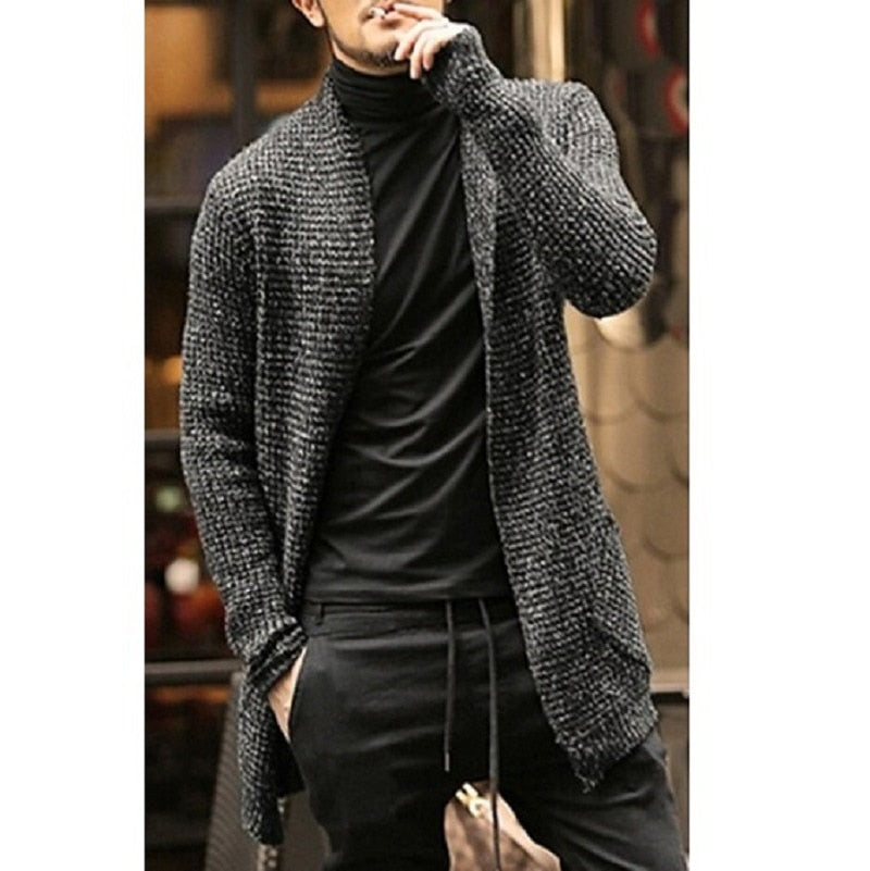 Cardigan tricoté pour homme, pull long, décontracté, slim, trench, streetwear, gris, automne