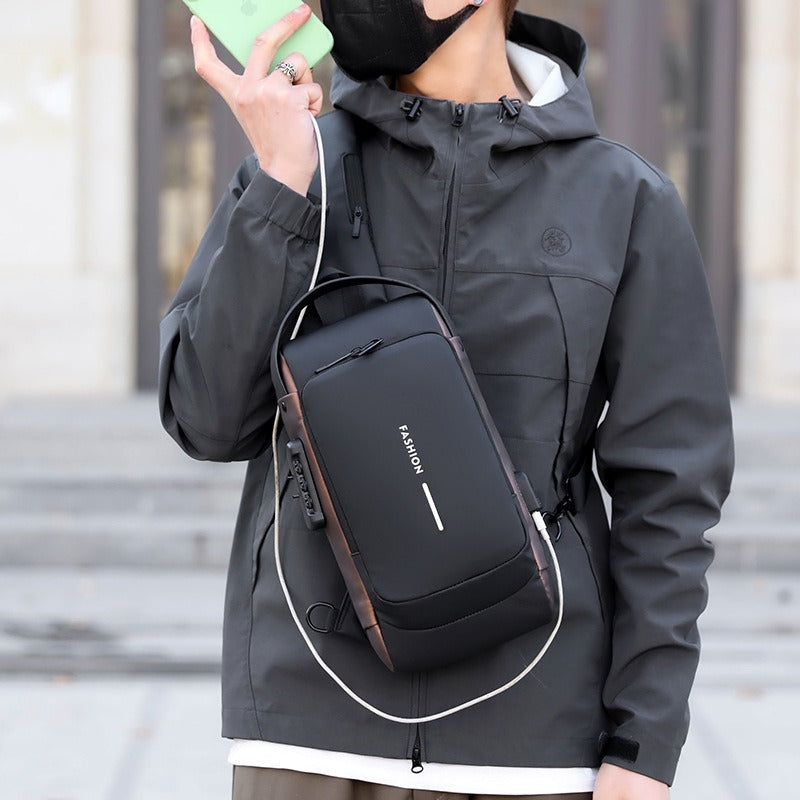 Sac à bandoulière étanche et antivol avec mot de passe et port USB pour homme
