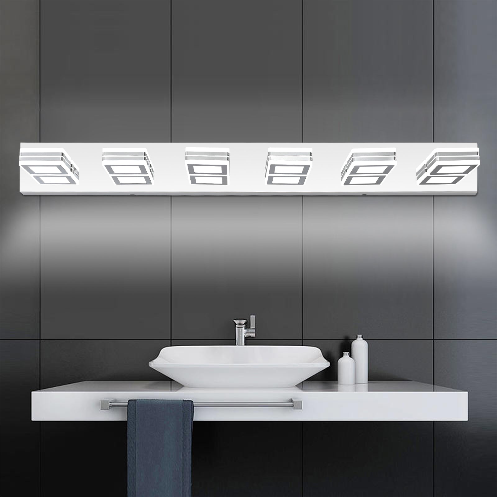 Lampe de maquillage LED moderne chromée, 6 lumières acryliques chromées pour miroir de maquillage