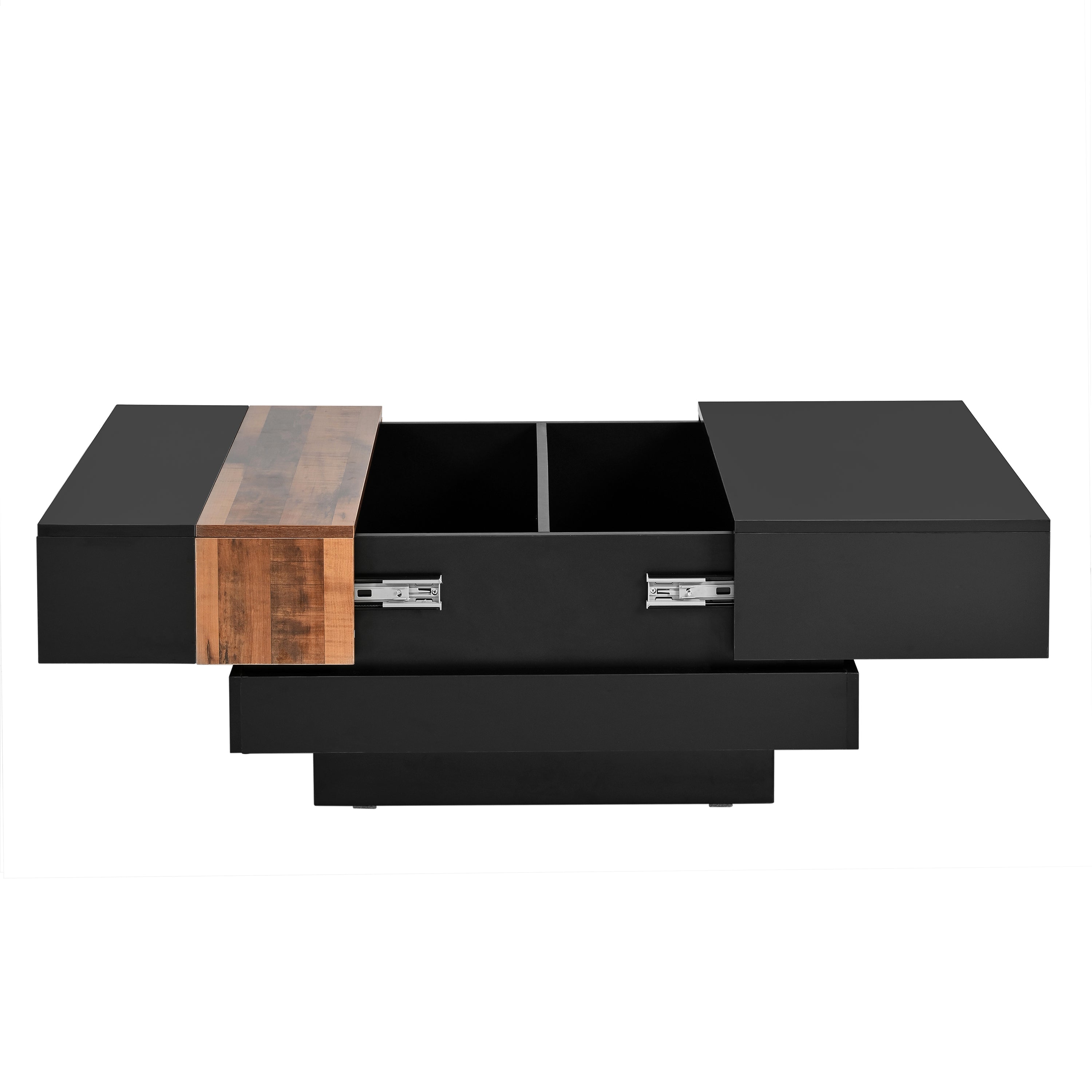 ON-TRANS 31,4 pouces x 31,4 pouces avec plateau coulissant, table centrale haute brillance, espace de rangement caché noir