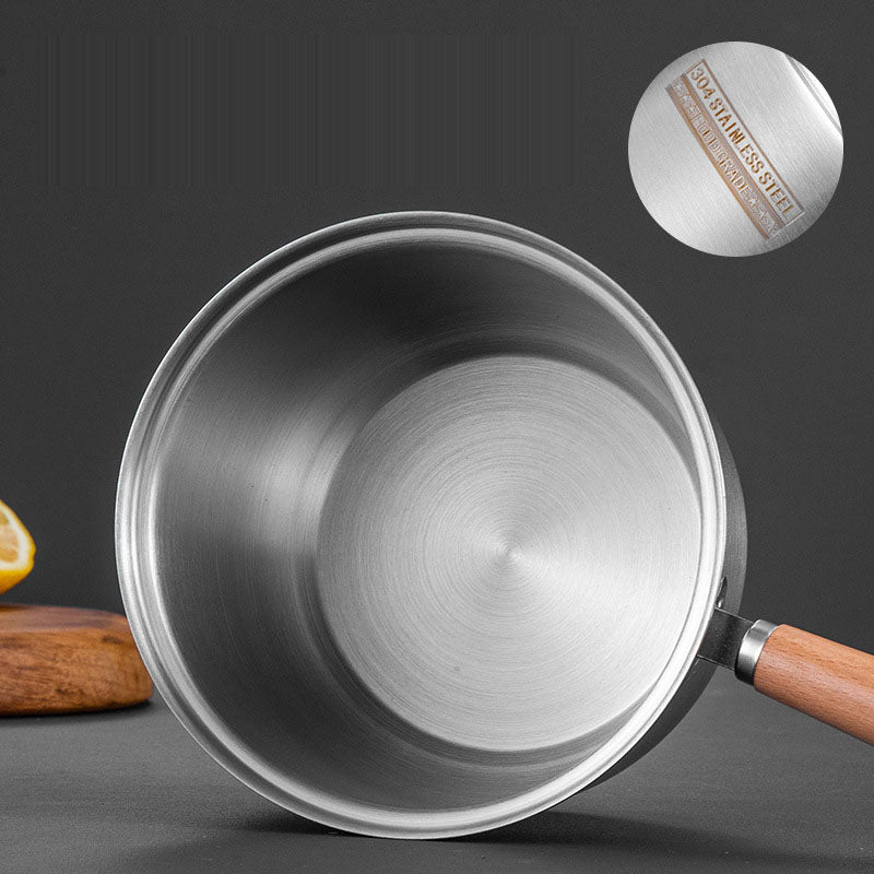 Pot à lait en acier inoxydable 304, pot à nouilles instantanées, petit pot à soupe avec poignée en bois pour dortoir, pot à lait chauffant pour bébé