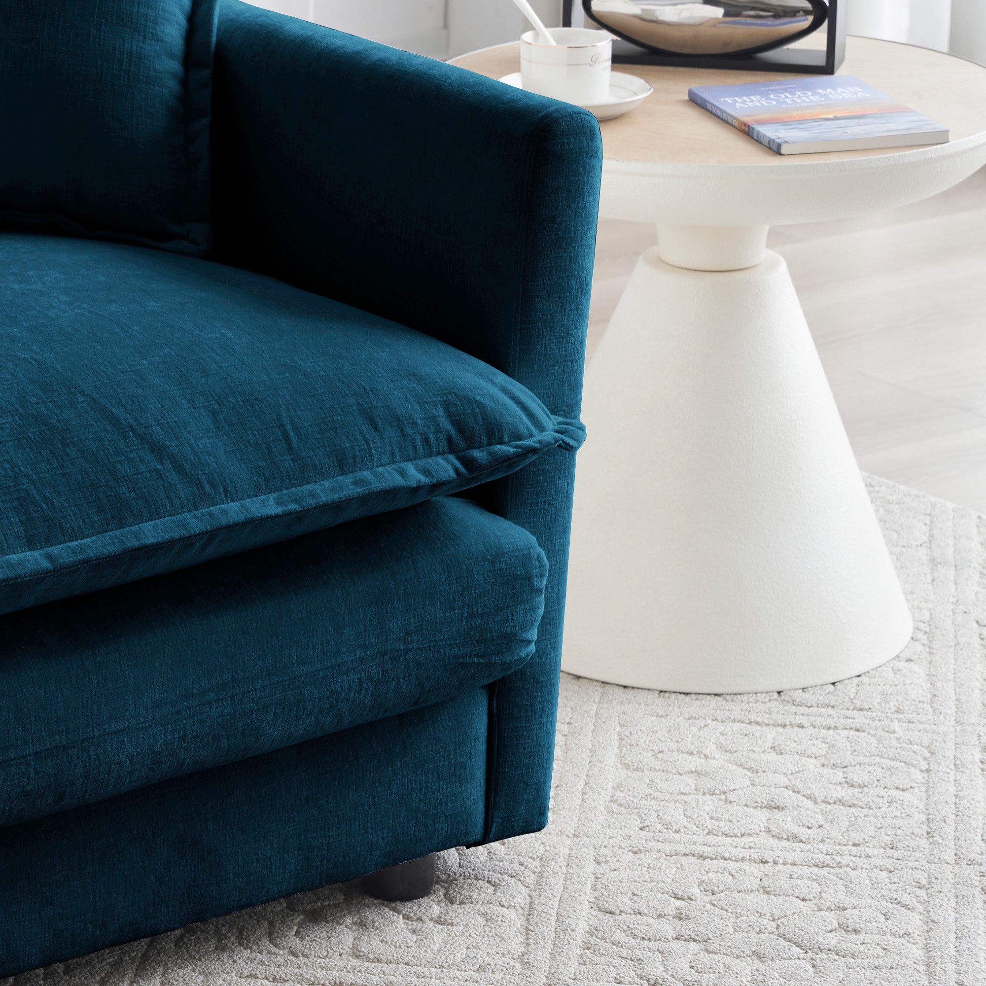 Canapé causeuse moderne en tissu pour salon, canapé 2 places rembourré, grande taille, siège profond, avec 4 oreillers, chenille bleue