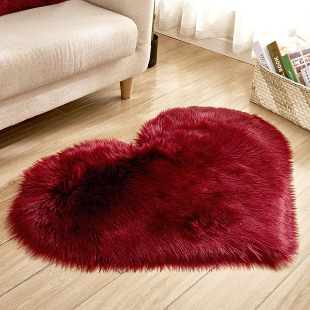 Tapis Love Heart en laine artificielle, tapis de sol en fausse fourrure, tapis de salon doux et moelleux, tapis de chambre à coucher