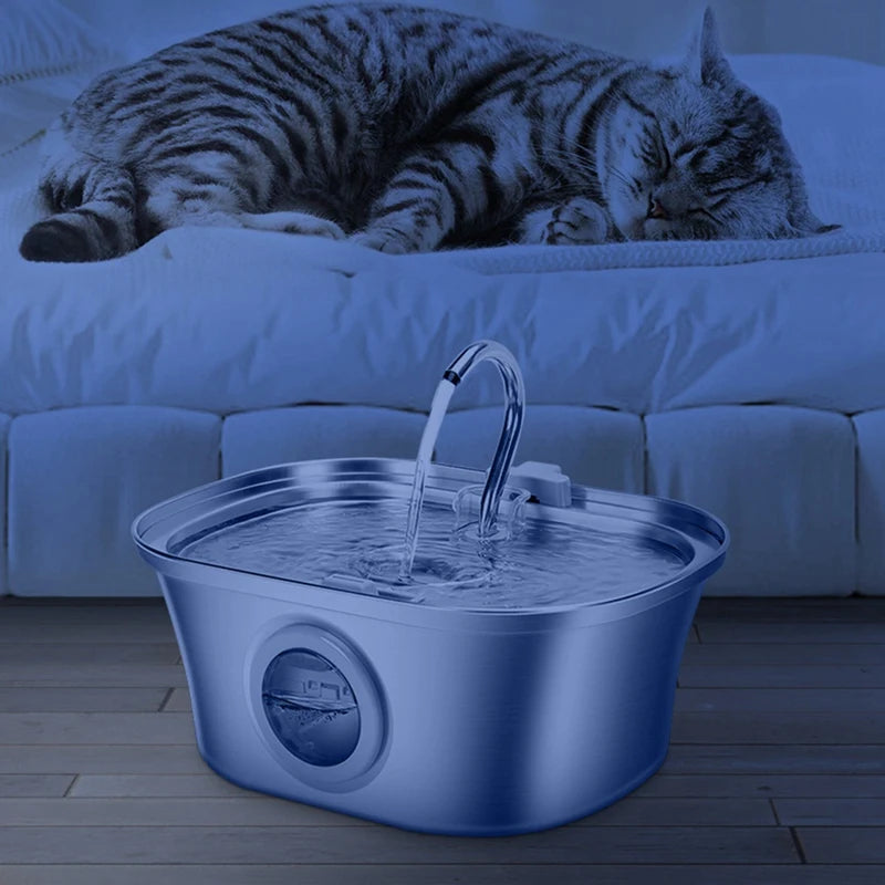Fontaine à eau pour chat 3,2 L avec fenêtre de niveau d'eau, fontaine à eau automatique en acier inoxydable pour animaux de compagnie, distributeur d'eau pour chien, USB durable