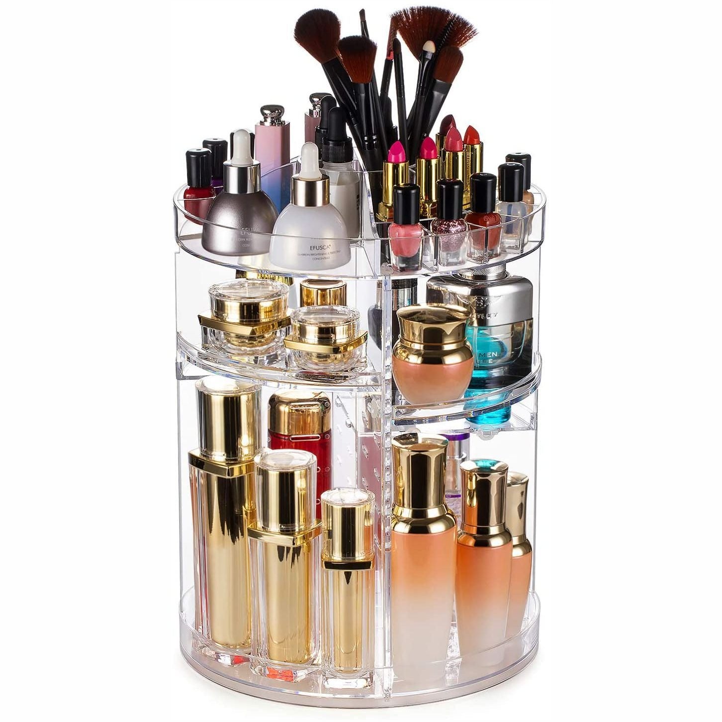 Boîte de rangement rotative pour cosmétiques, présentoir de bureau transparent, support de rangement pour pinceaux de maquillage et produits de soins de la peau