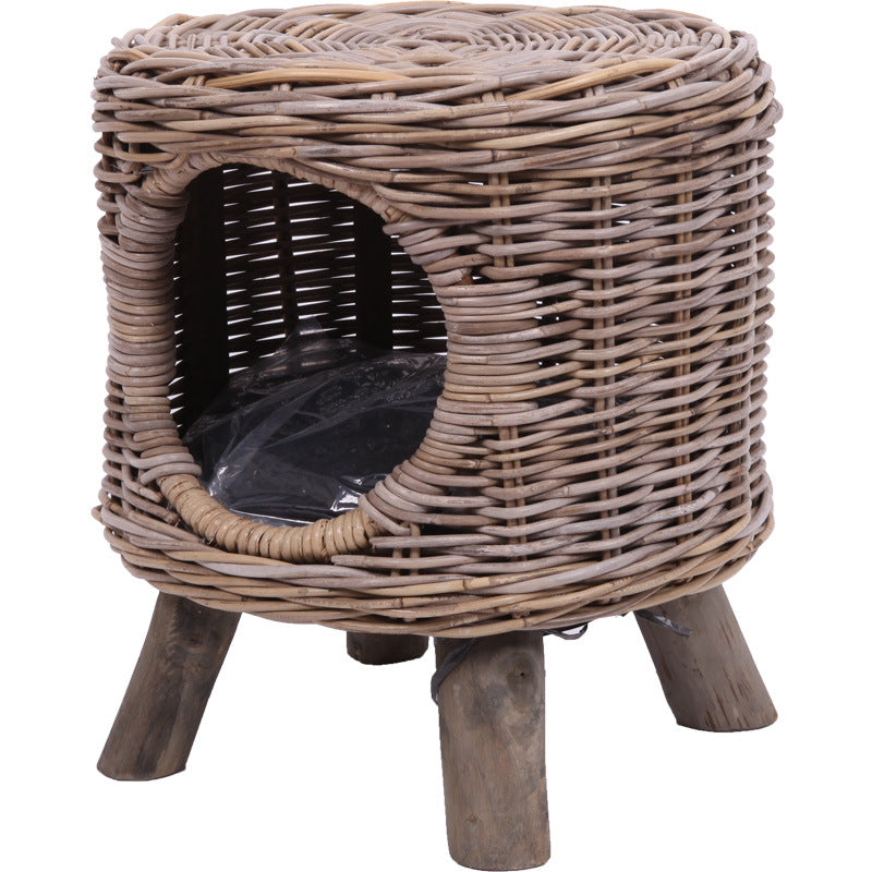 Tabouret rond en rotin pour loisirs, quatre saisons, semi-fermé, respirant, pour chat et chien, style moderne et simple