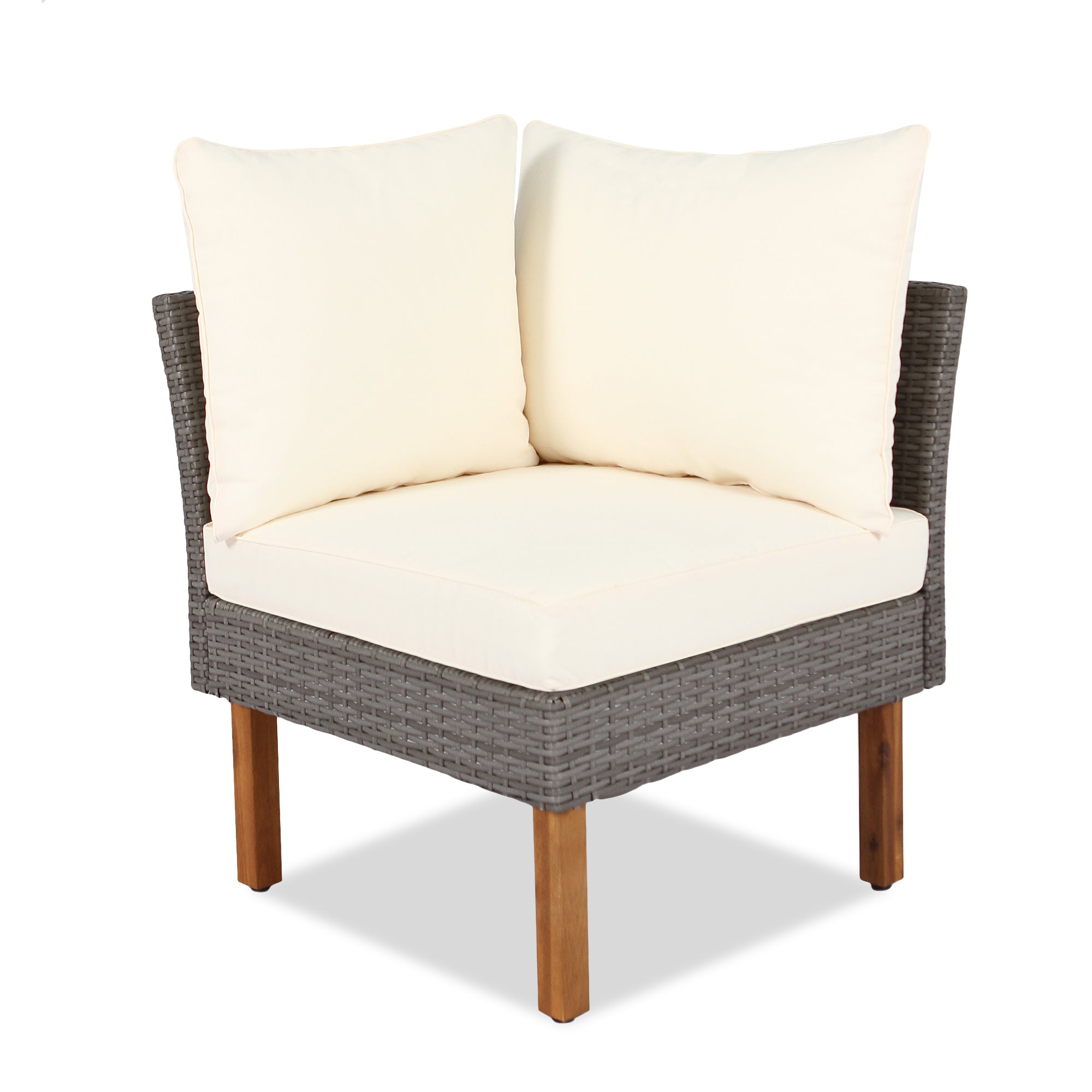 Ensemble de meubles de patio en rotin 9 pièces avec pieds en bois d'acacia et ensemble de canapé de table, table basse coussin lavable beige