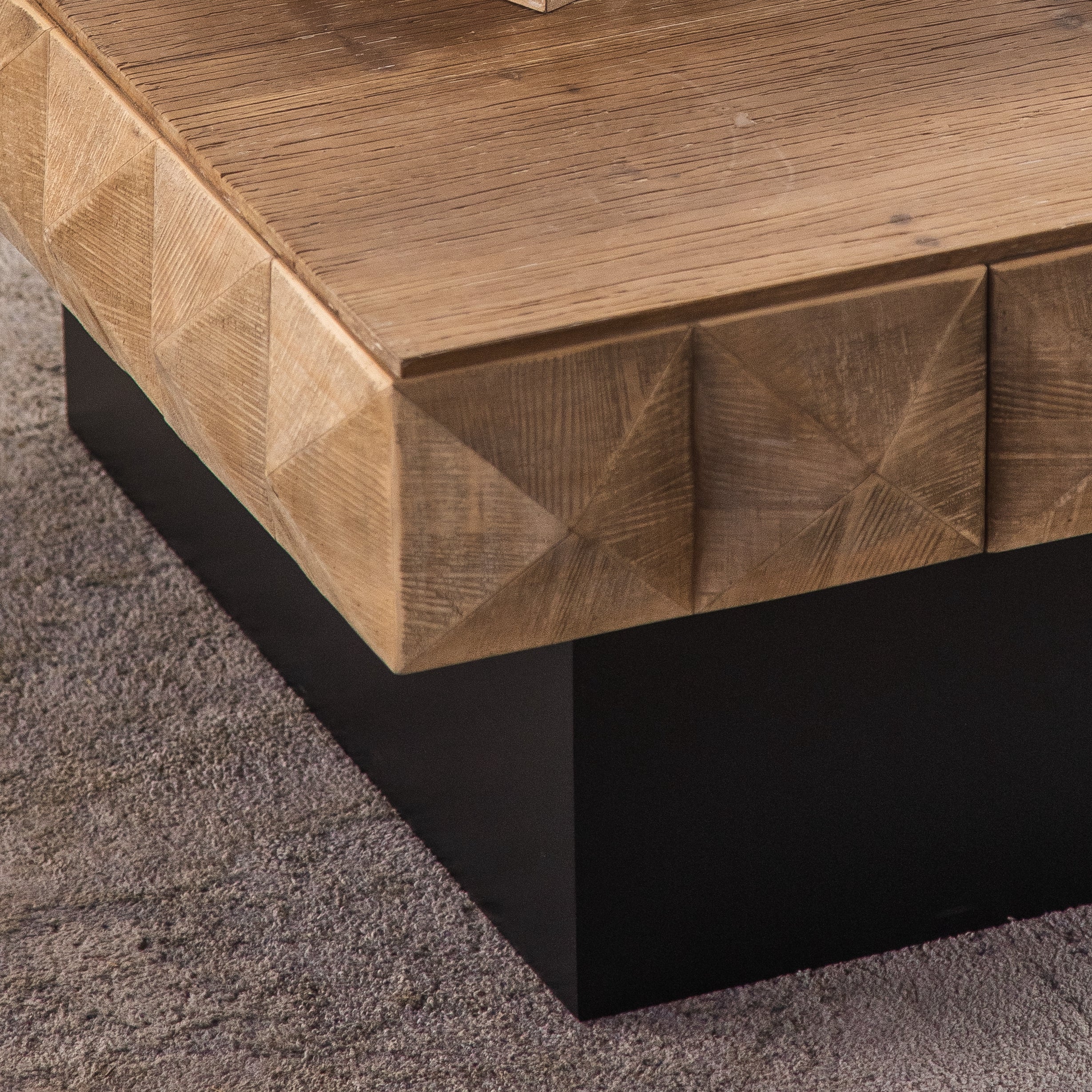 Table basse carrée rétro à motif tridimensionnel en relief de 41,73 po avec 2 tiroirs et base en MDF