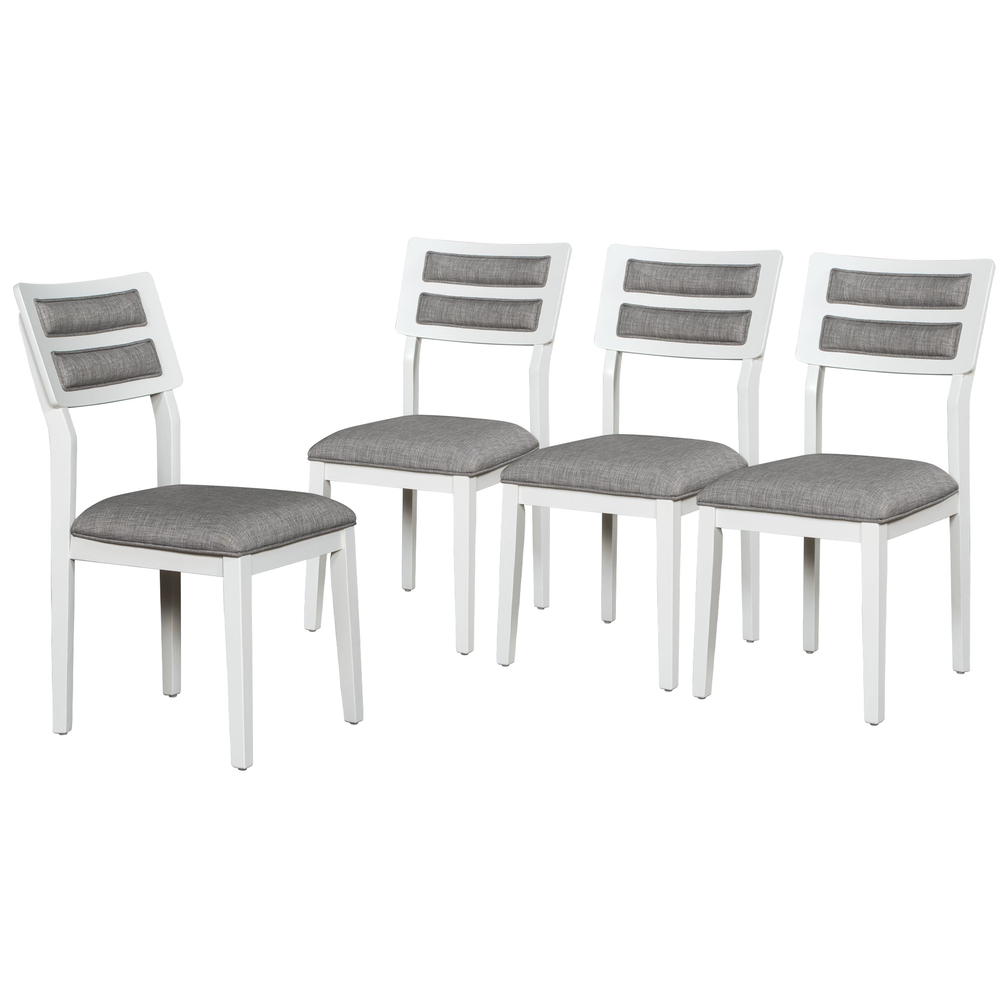 Ensemble de salle à manger TREXM de style classique et traditionnel, 6 pièces, comprenant une table à manger, 4 chaises rembourrées et un banc (blanc et gris)