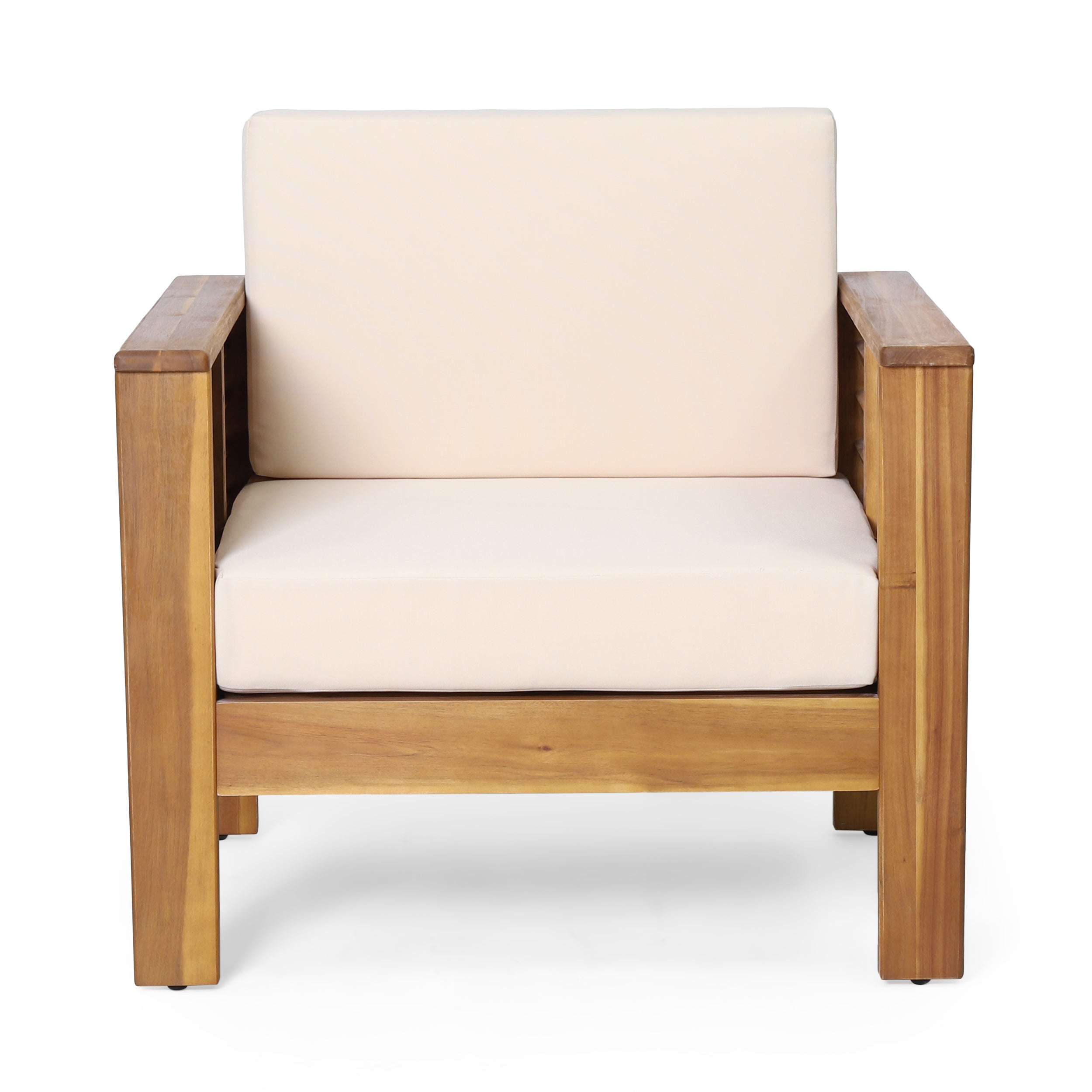 (Lot de 2) Chaises club d'extérieur en bois d'acacia avec coussins, teck + beige, 27,75"P x 32"L x 27,75"H