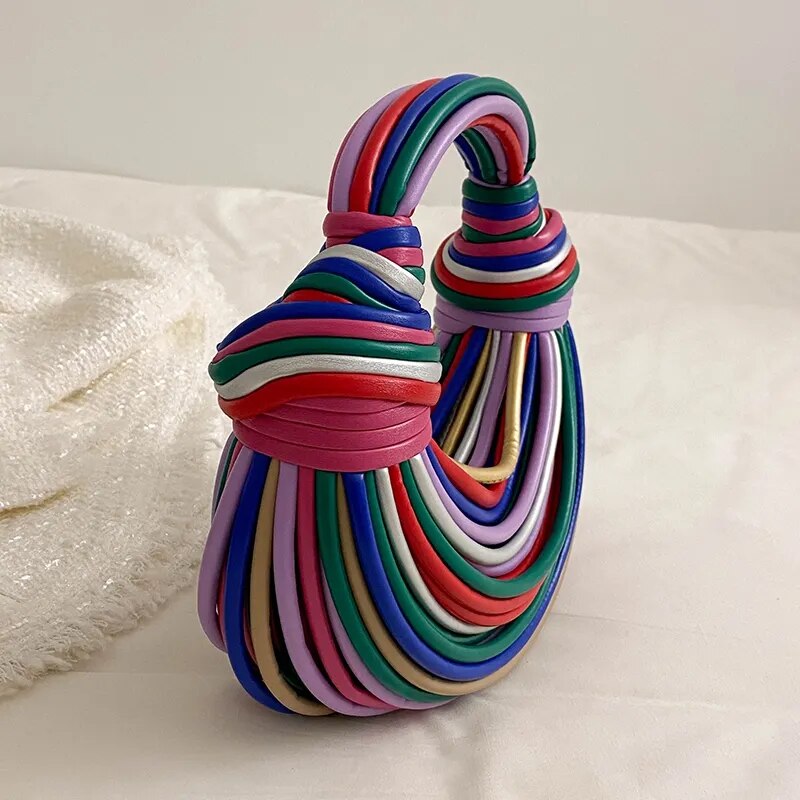 Sac à main de luxe en forme de nouilles arc-en-ciel colorées pour femme, fourre-tout, pochette, sac de soirée, sac fourre-tout ...
