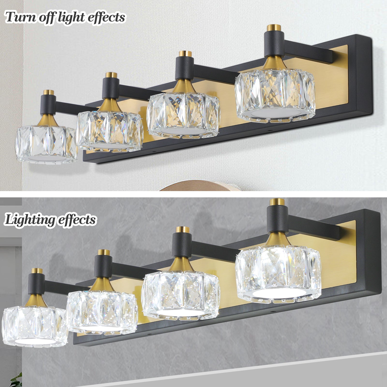 Applique murale de salle de bain moderne à 4 LED en cristal, luminaire suspendu au-dessus du miroir