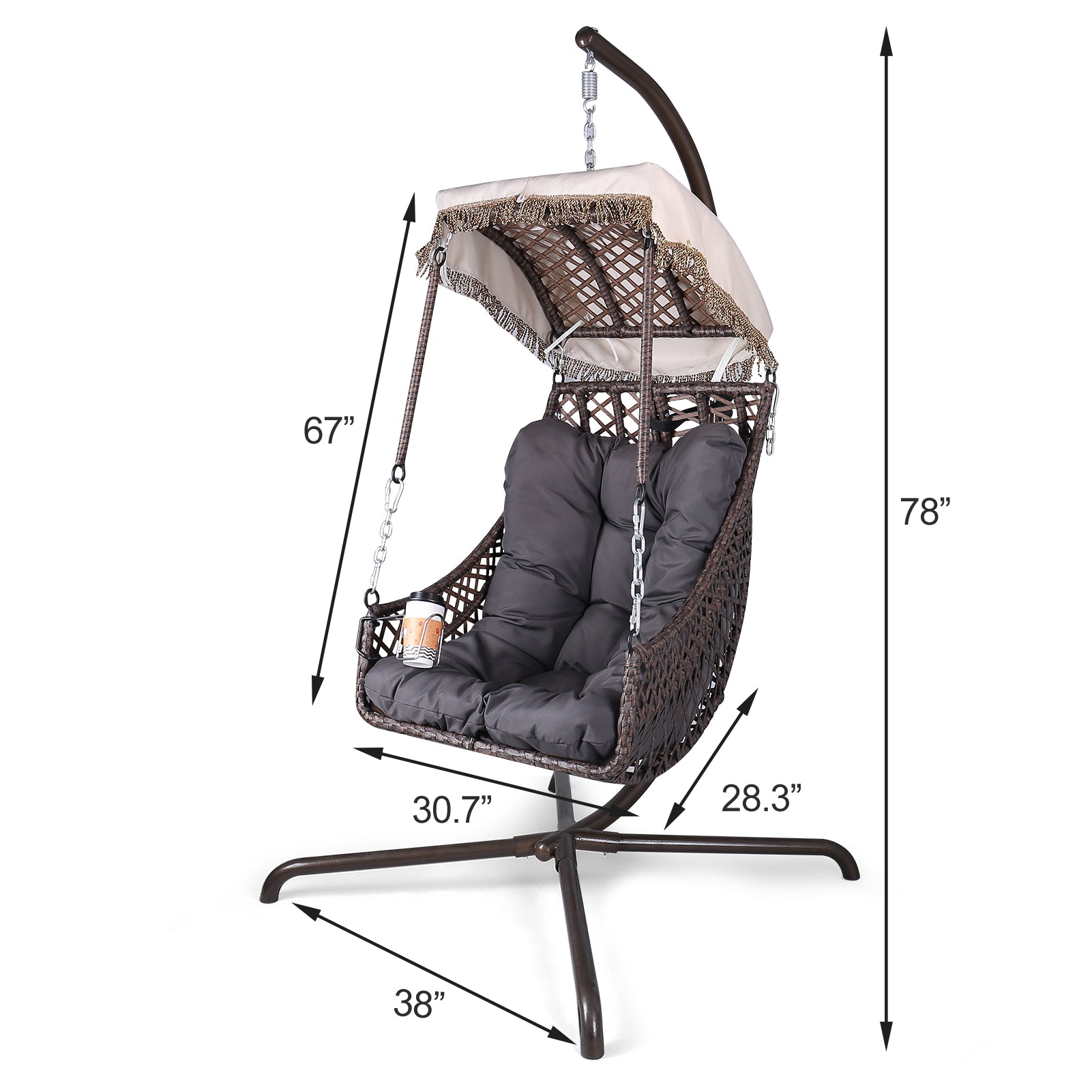 Chaise hamac pivotante avec support, cadre en rotin et osier, capacité de 350 lb