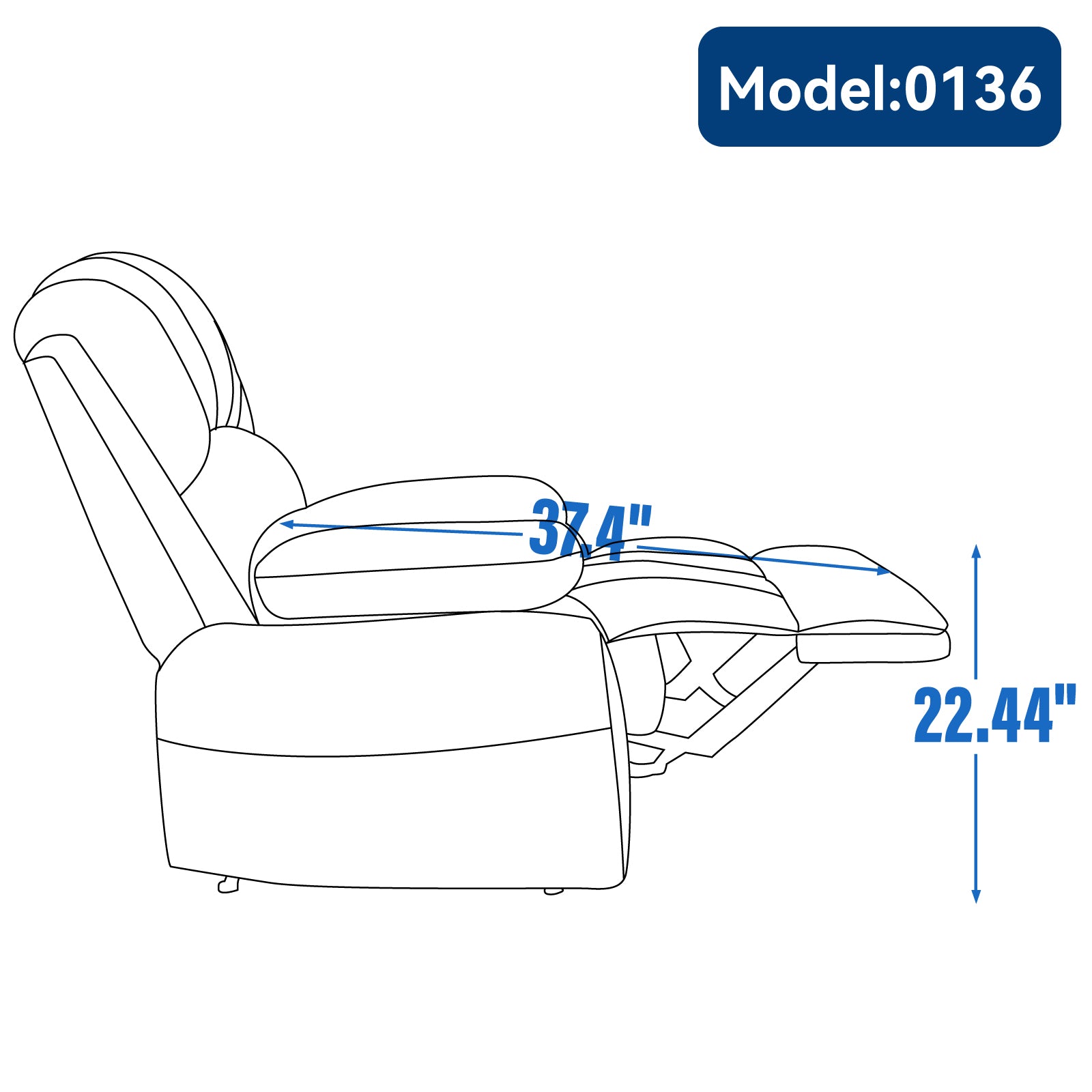 Grand fauteuil inclinable manuel en tissu pour salon, gris