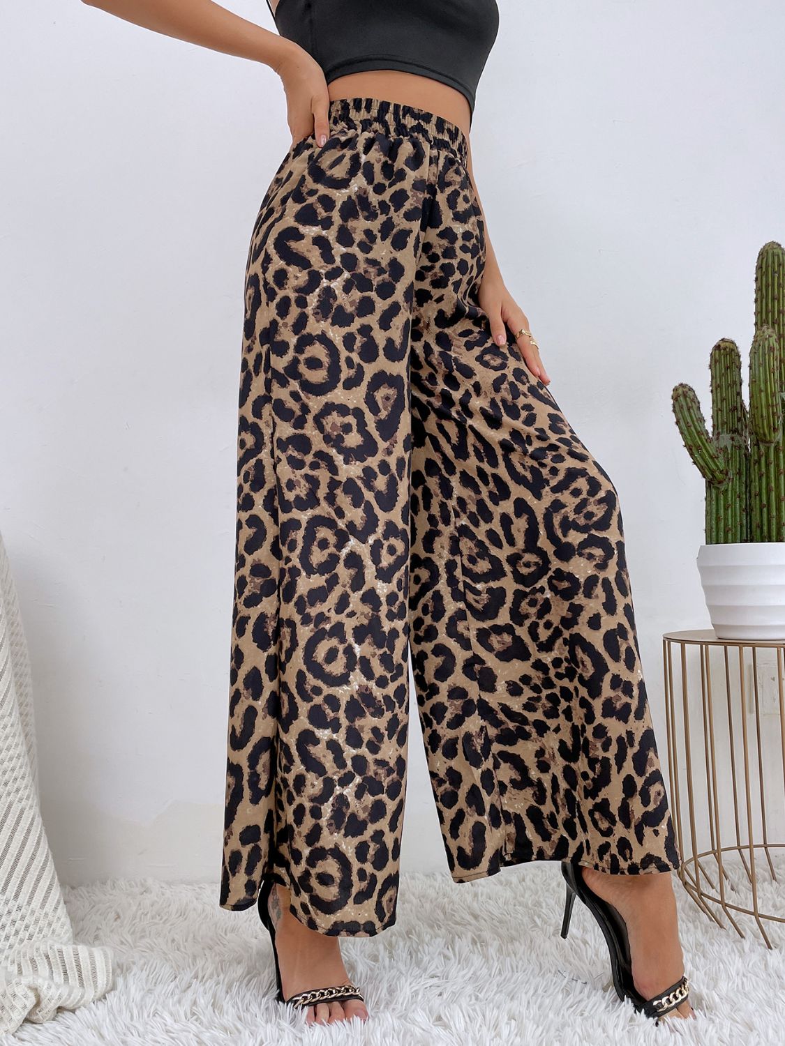 Pantalon large imprimé à taille élastique