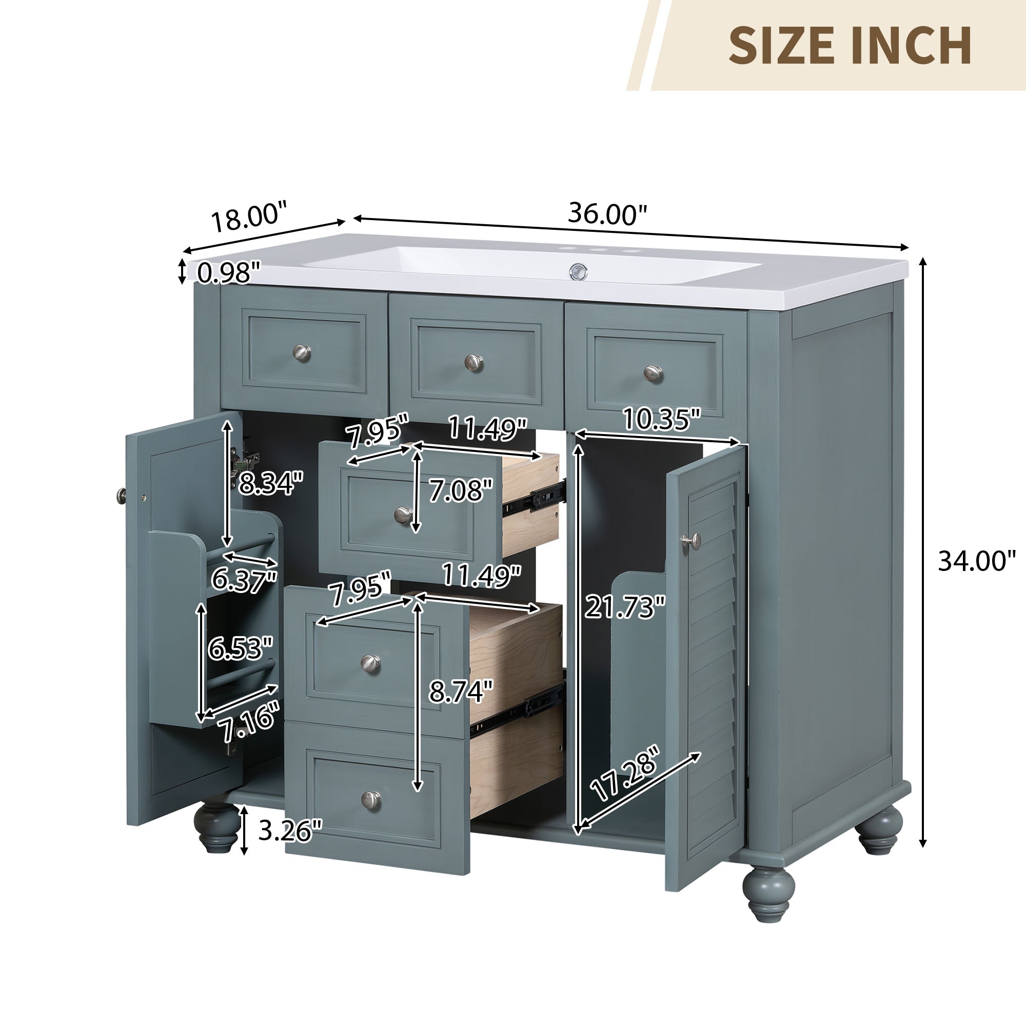 Armoire à miroir moderne de 36 pouces avec étagères réglables, 2 portes à fermeture douce et 6 organisateurs de portes d'armoire de rangement à tiroirs