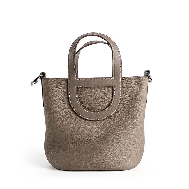Sac seau en cuir véritable pour femme, sacoche à bandoulière en cuir de vachette avec couche supérieure et nez de cochon
