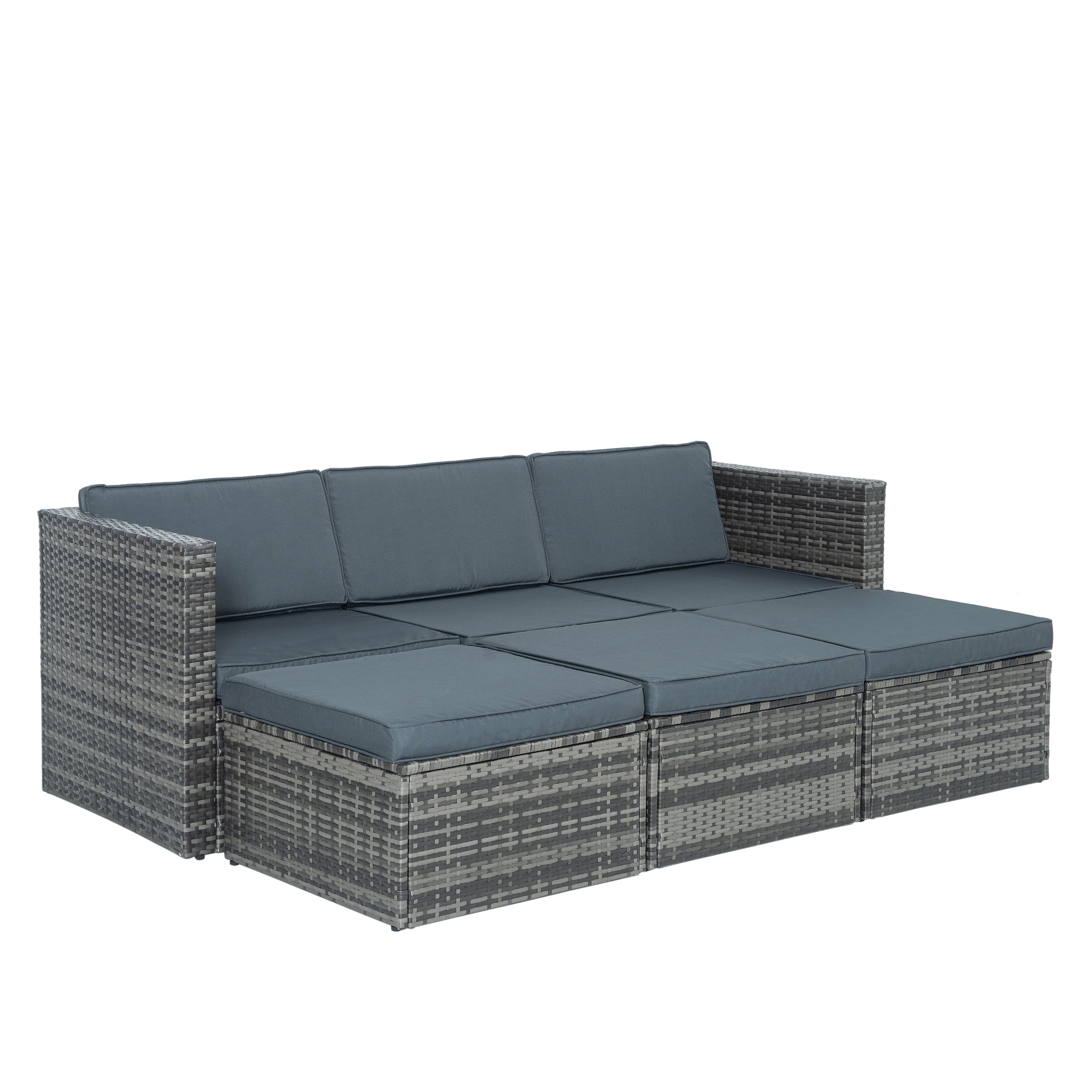Mobilier de jardin, mobilier d'extérieur, mobilier saisonnier en osier PE, ensemble de 5 meubles en osier avec table basse en contreplaqué