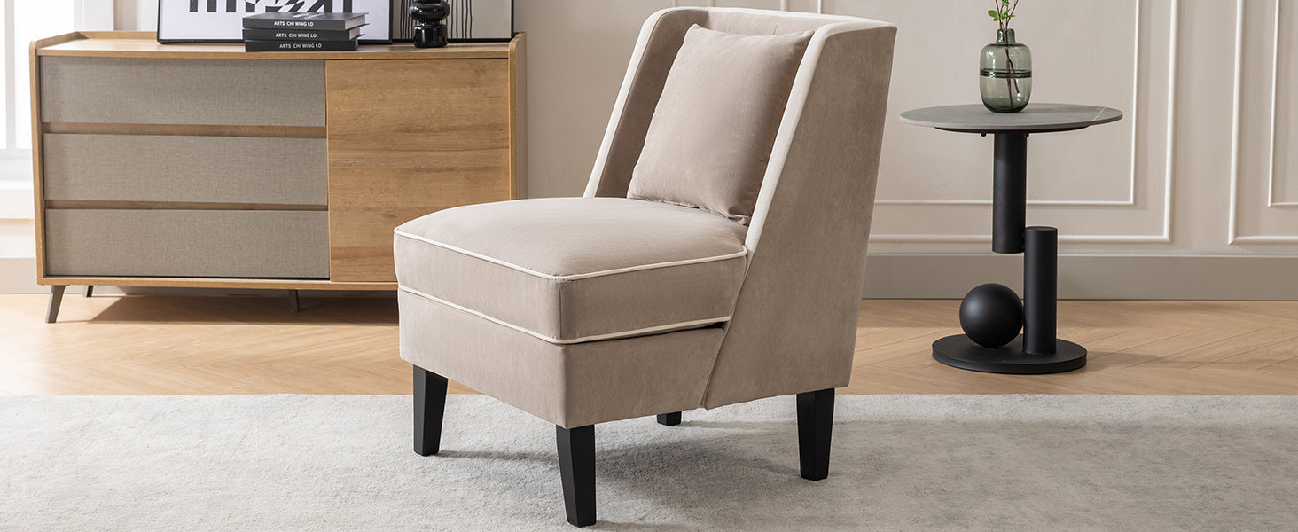 Fauteuil d'appoint rembourré en velours avec passepoil crème, beige et crème