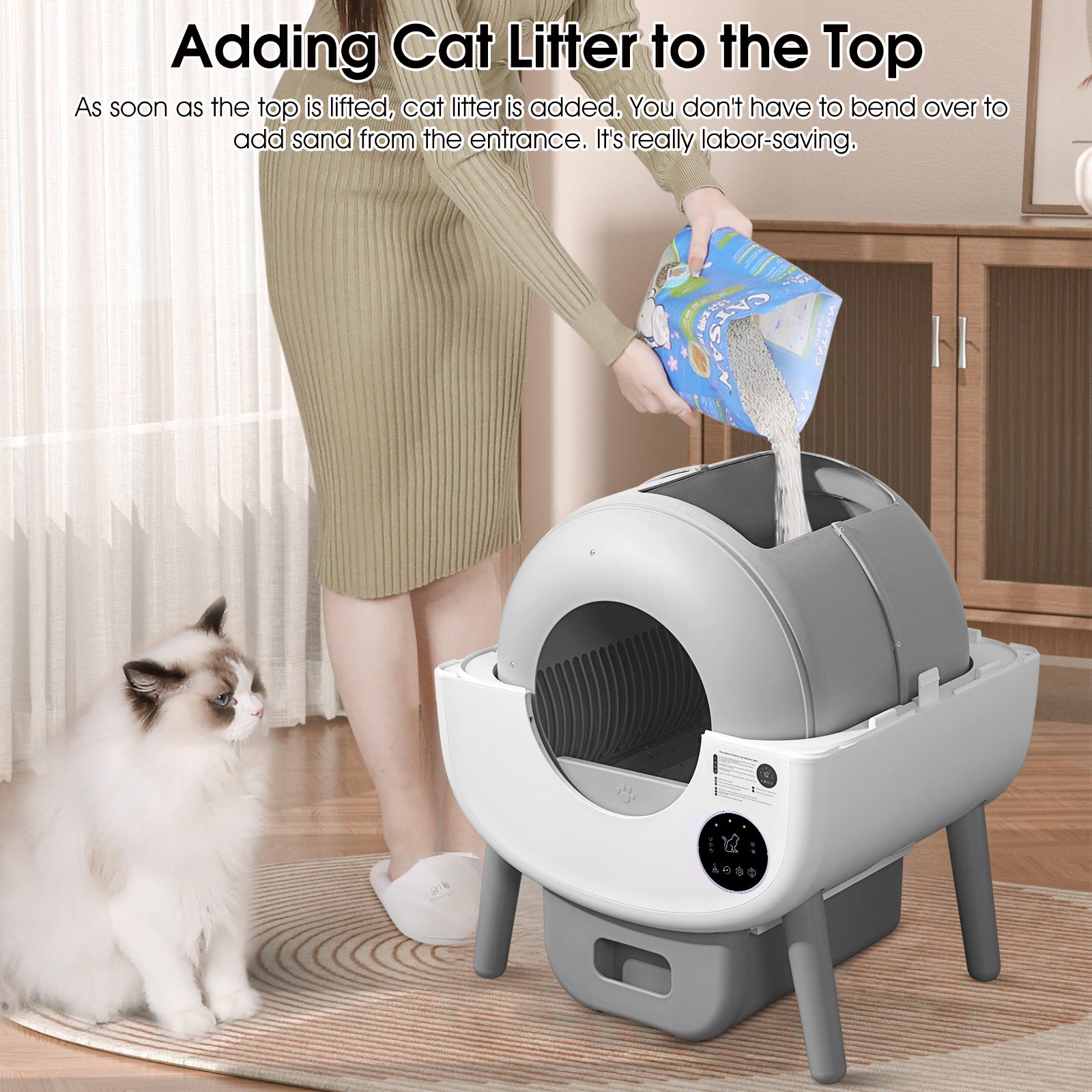 Bac à litière automatique intelligent pour chat, grande capacité, autonettoyant, avec fonction infrarouge/gravité/lumière ambiante (modèle B)