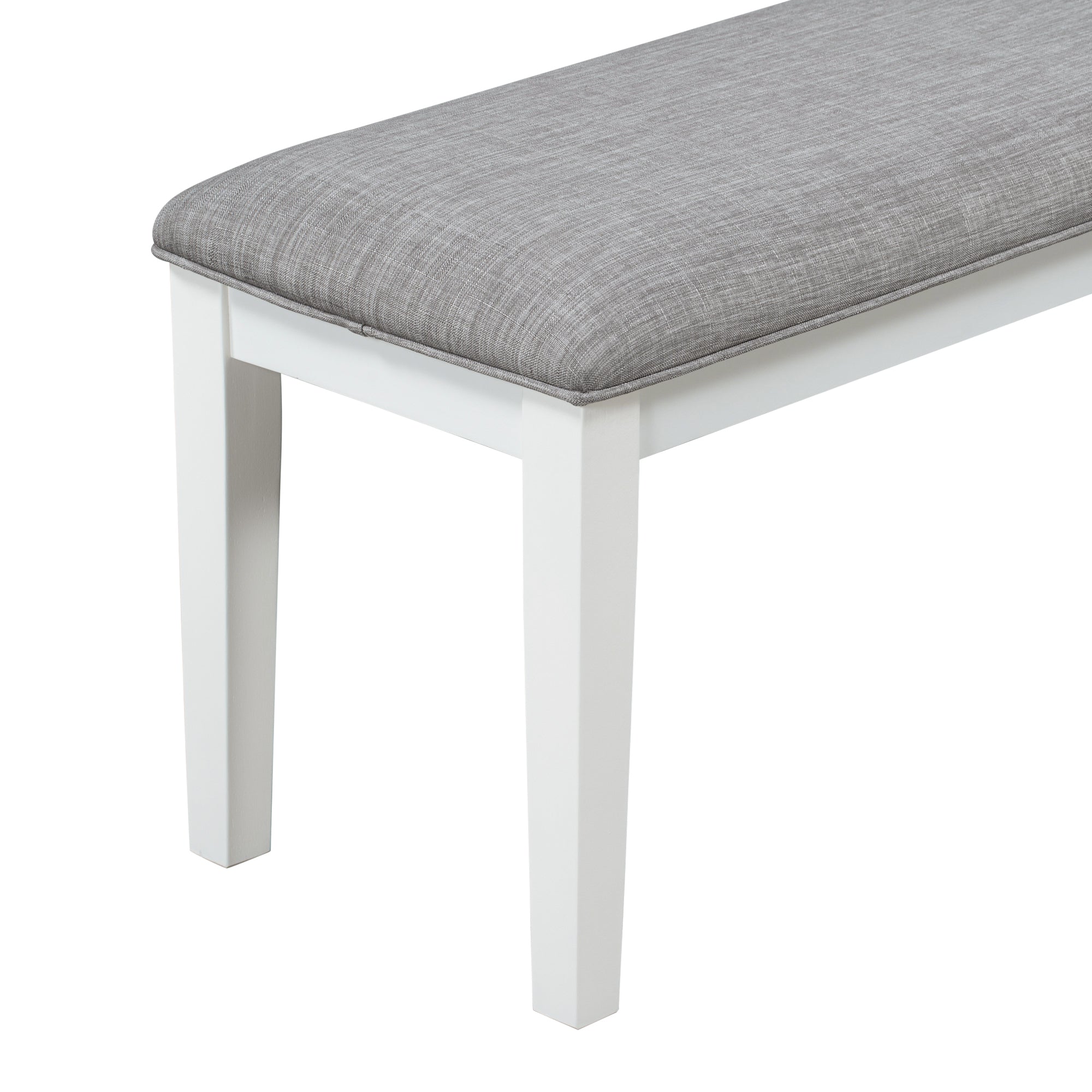 Ensemble de salle à manger TREXM de style classique et traditionnel, 6 pièces, comprenant une table à manger, 4 chaises rembourrées et un banc (blanc et gris)