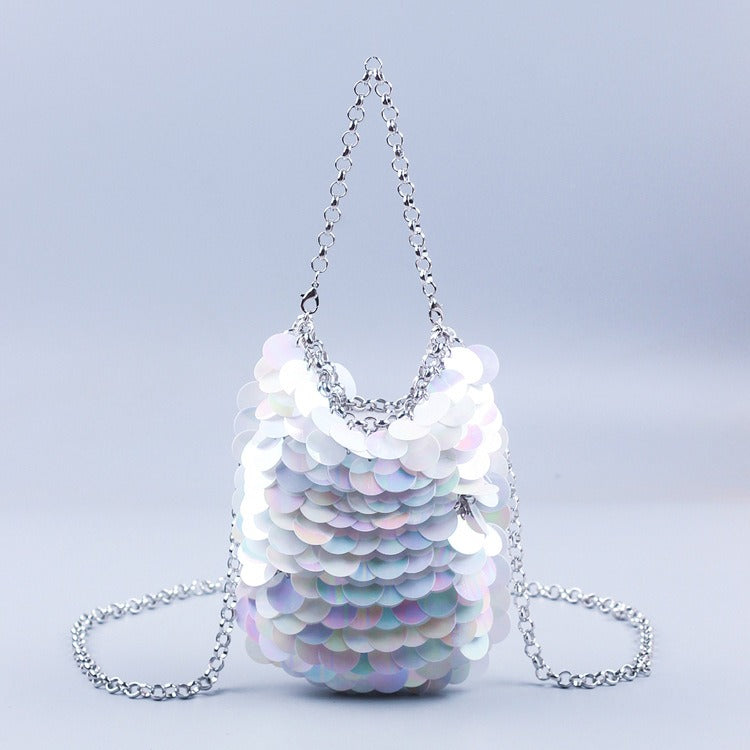 Sac à paillettes en métal écailles de poisson tissé à la main sac de téléphone portable à paillettes de banquet sac à bandoulière pour femmes