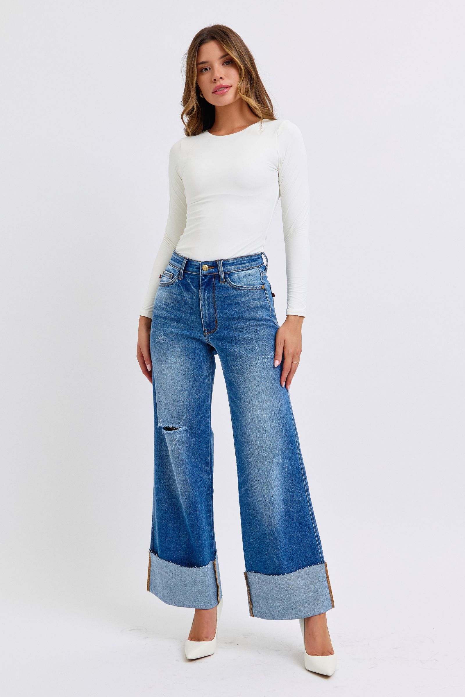 Jean large taille haute bleu vieilli Judy