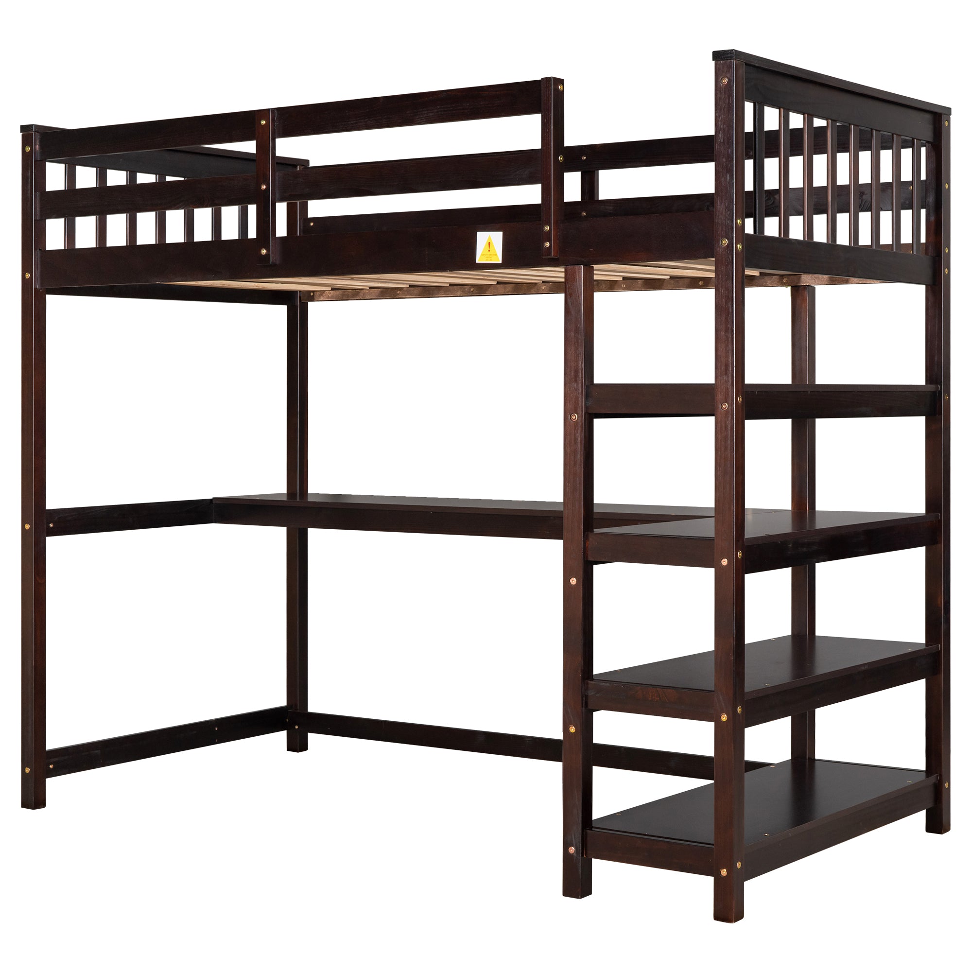 Twin Size Loft Bed with Storage Shelves and Under-bed Desk Espresso