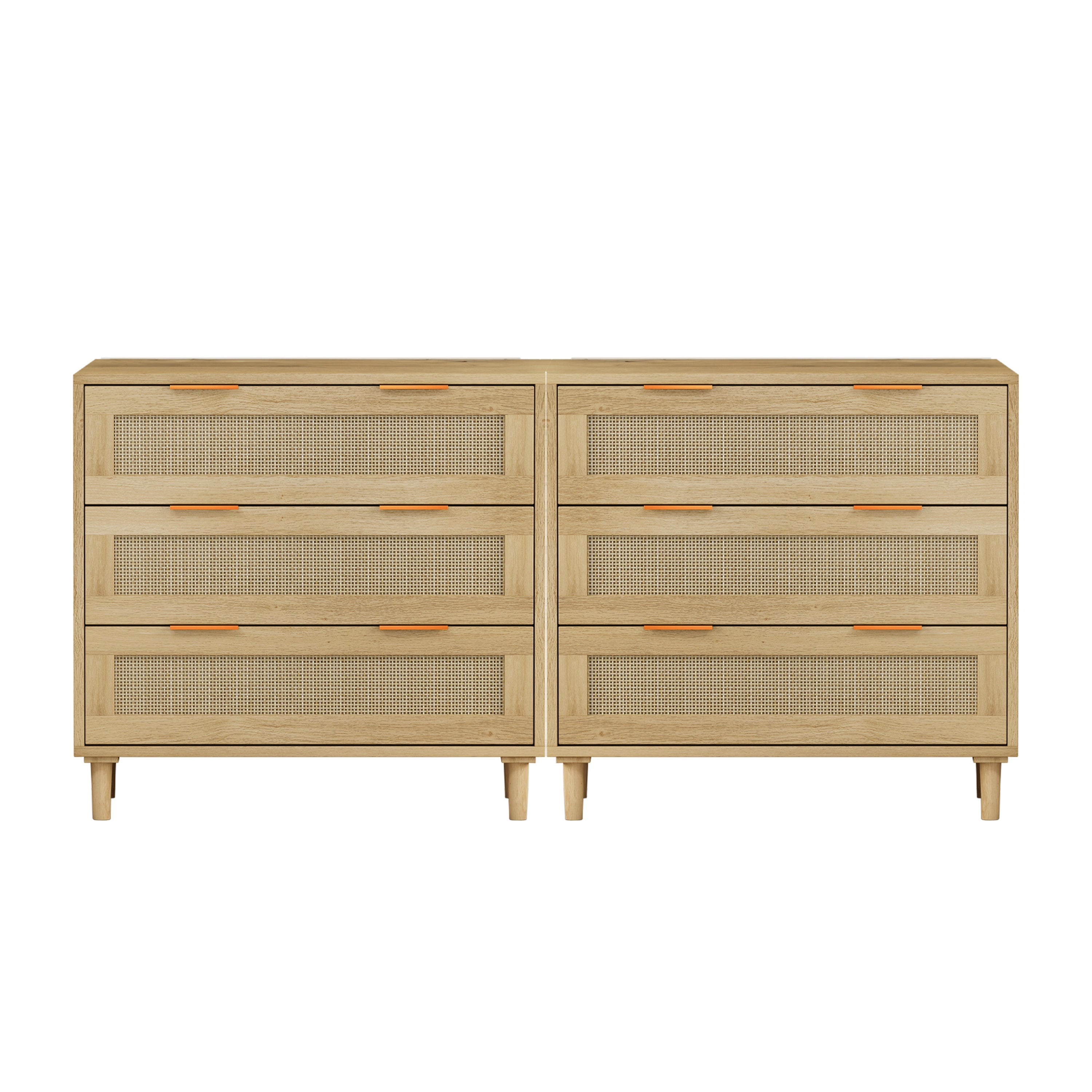 Meuble de rangement en rotin à 3 tiroirs (lot de 2), pour chambre, salon, salle à manger, couloir, chêne